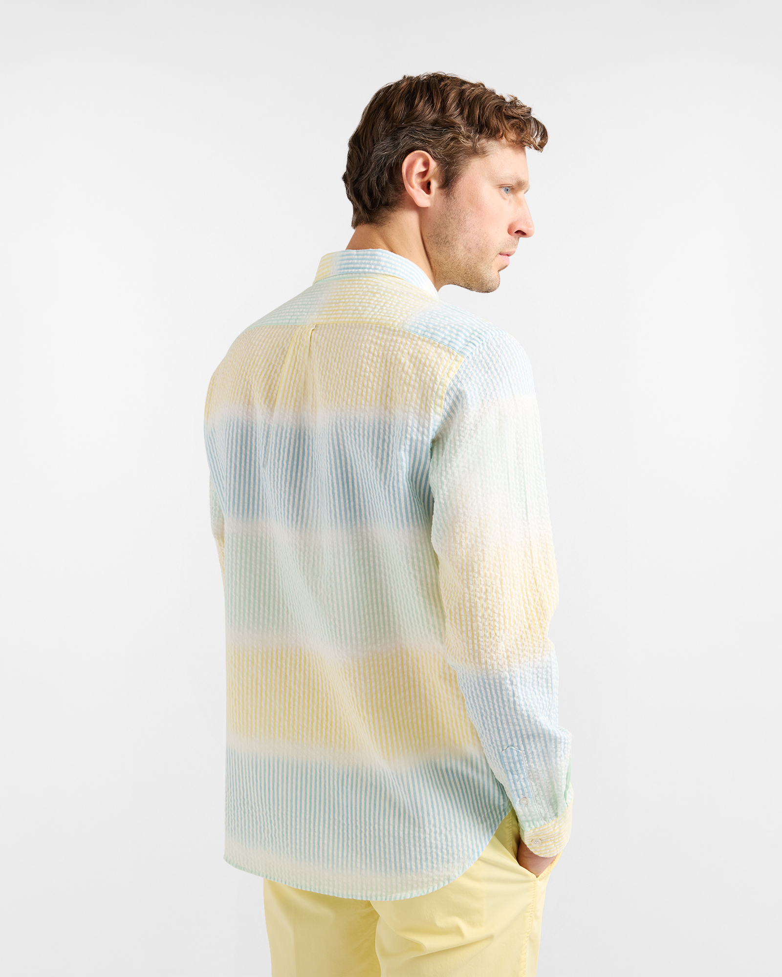 Men's shirt with faded stripes, Yellow, large image number 2