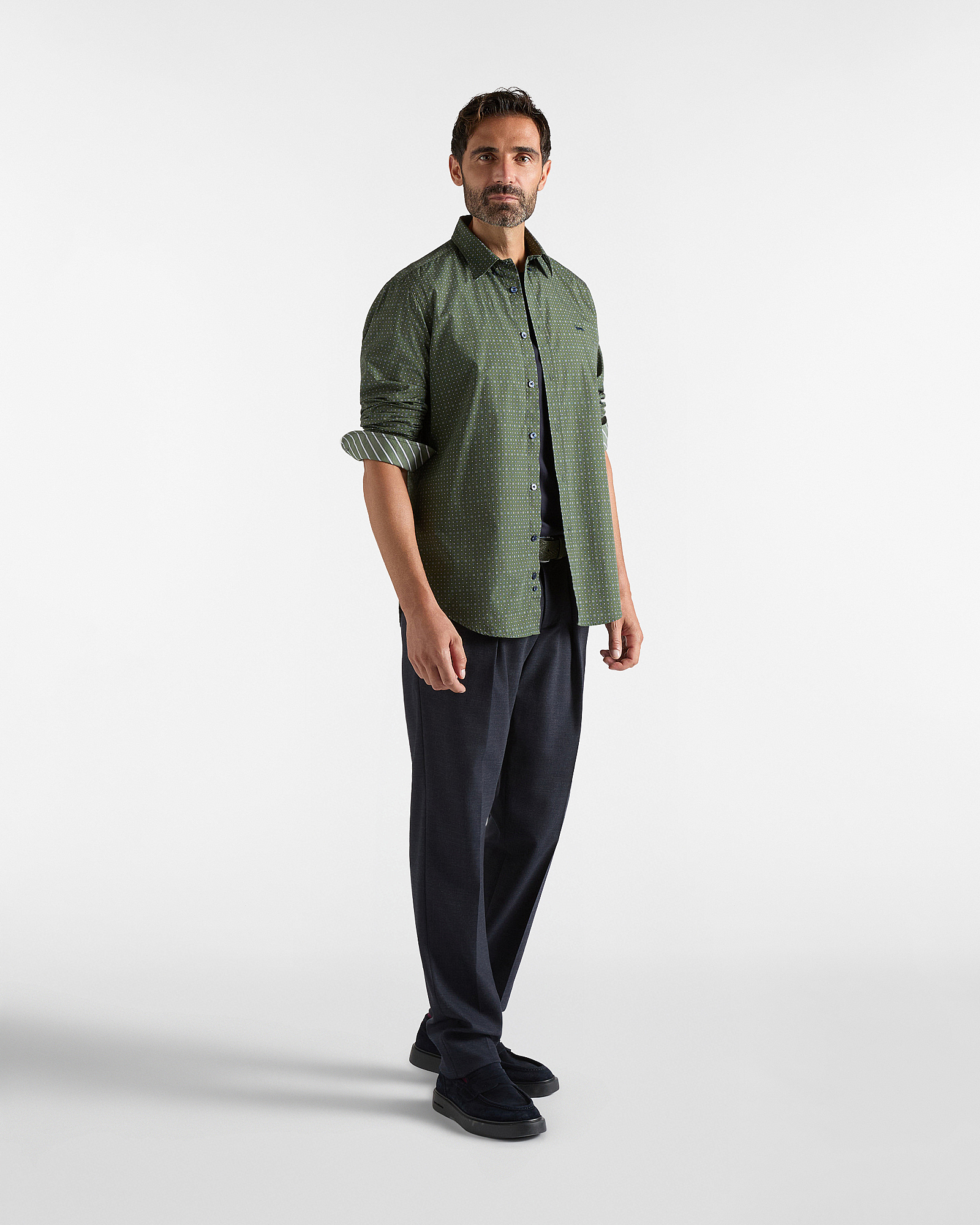 Men's regular-fit shirt with micro-tie print, SPORT GREEN, large