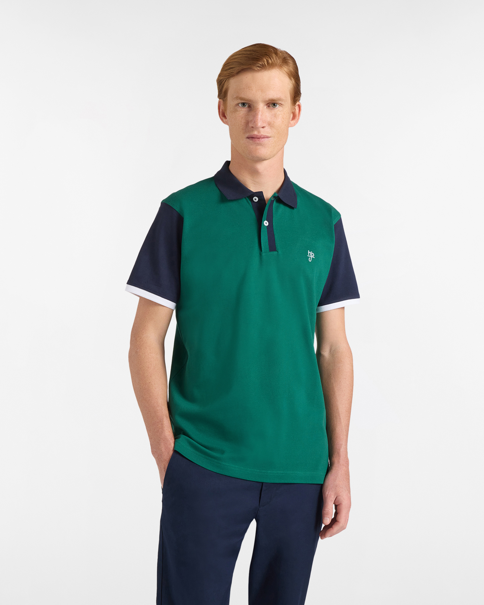 Men's regular-fit polo shirt with short bi-color sleeves, Bottle green, large image number 0