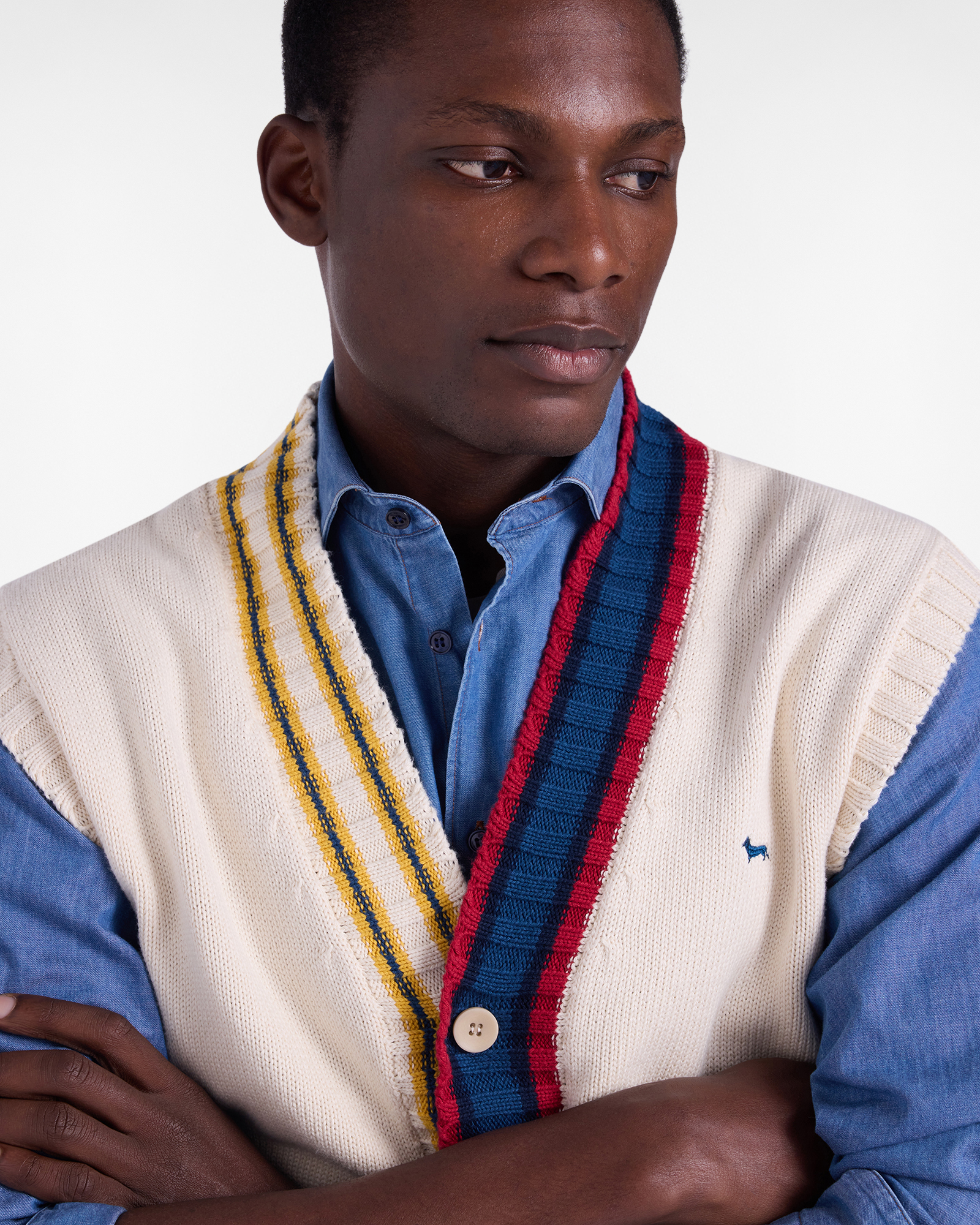 Men's vest with buttons and striped details, Beige, large image number 2