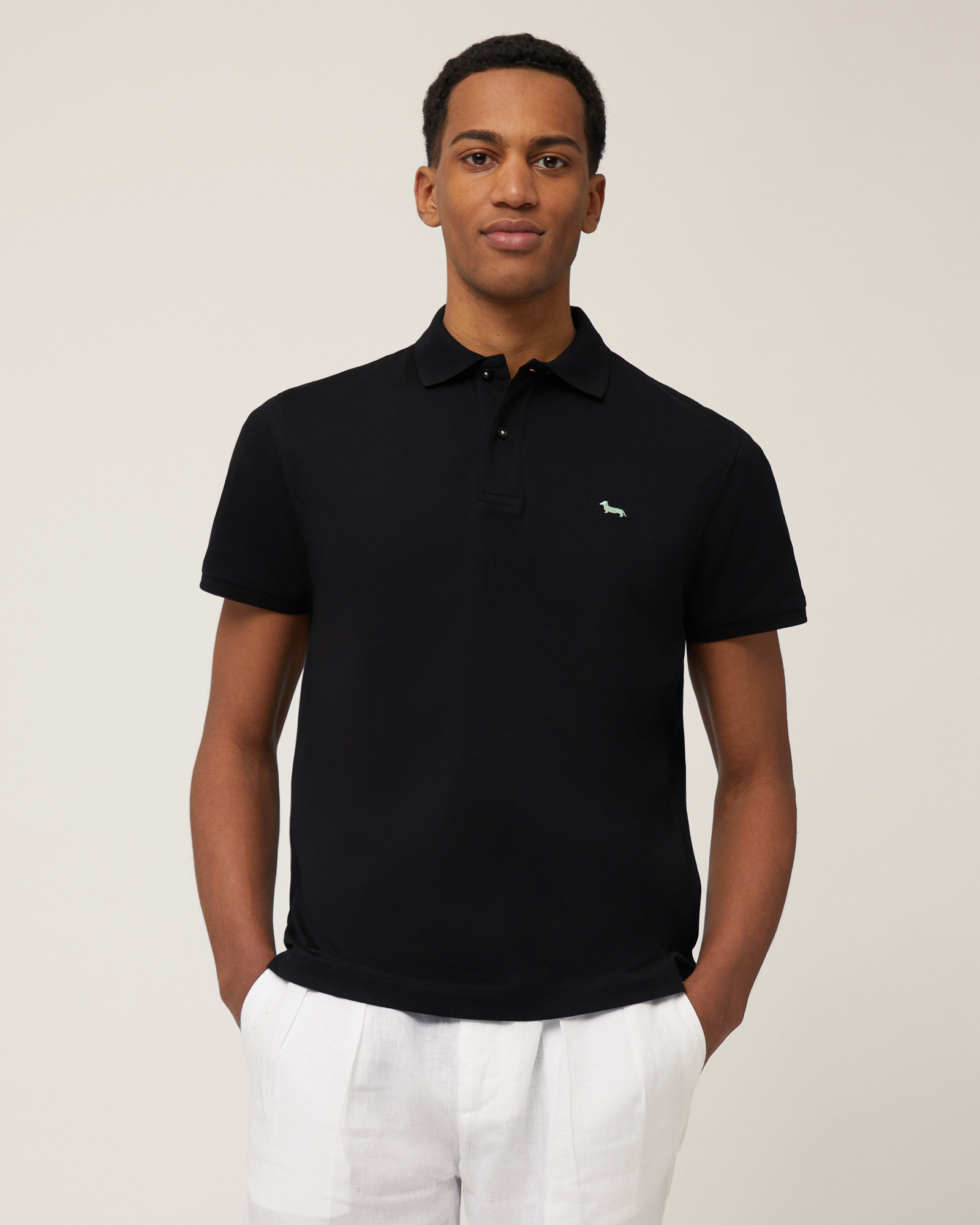 Cotton Polo with Dachshund, Black, large