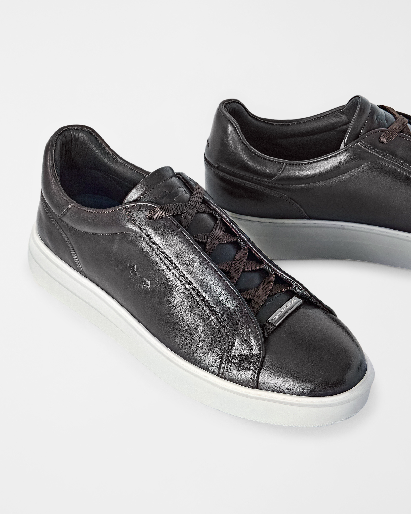 Men's slip-on sneakers in genuine leather, DARK BROWN, large