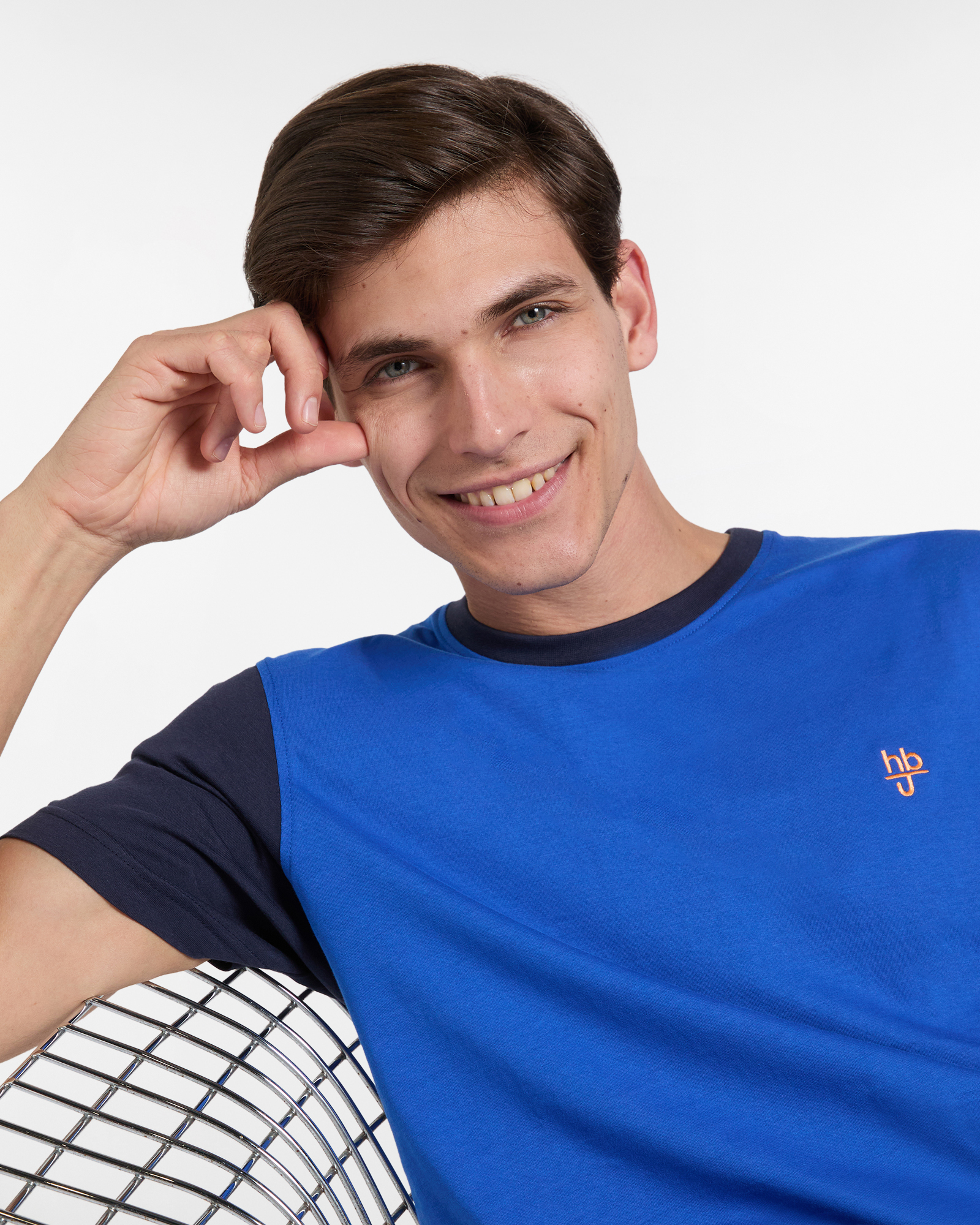 T‑shirt Uomo Bicolor in Puro Cotone Regular Fit, Blu elettrico, large image number 2