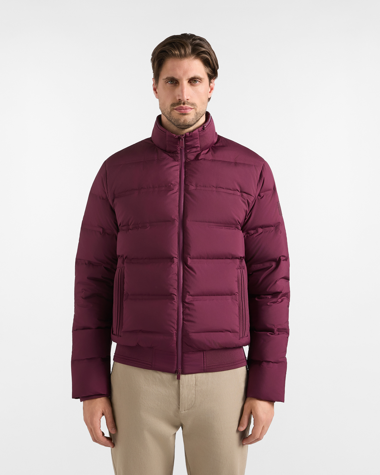 Bomber Uomo con collo in costina in tessuto tecnico, VIOLA SCURO, large