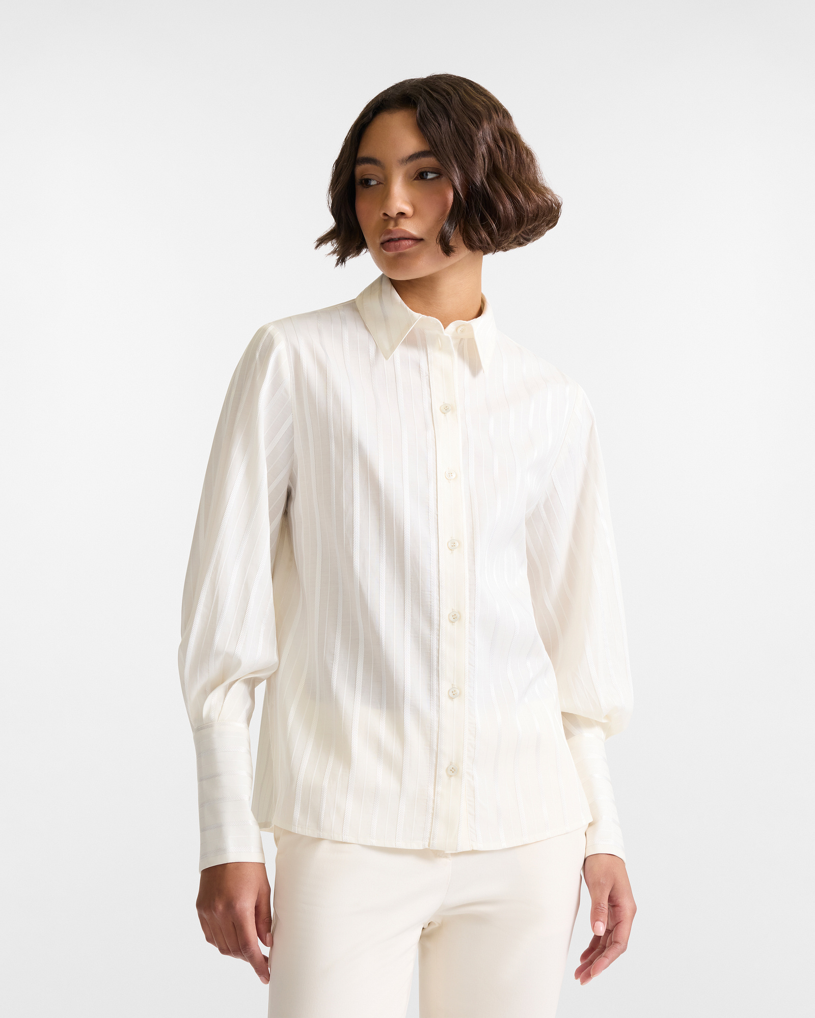 Camisa a Rayas con Mangas Voluminosas y Puños