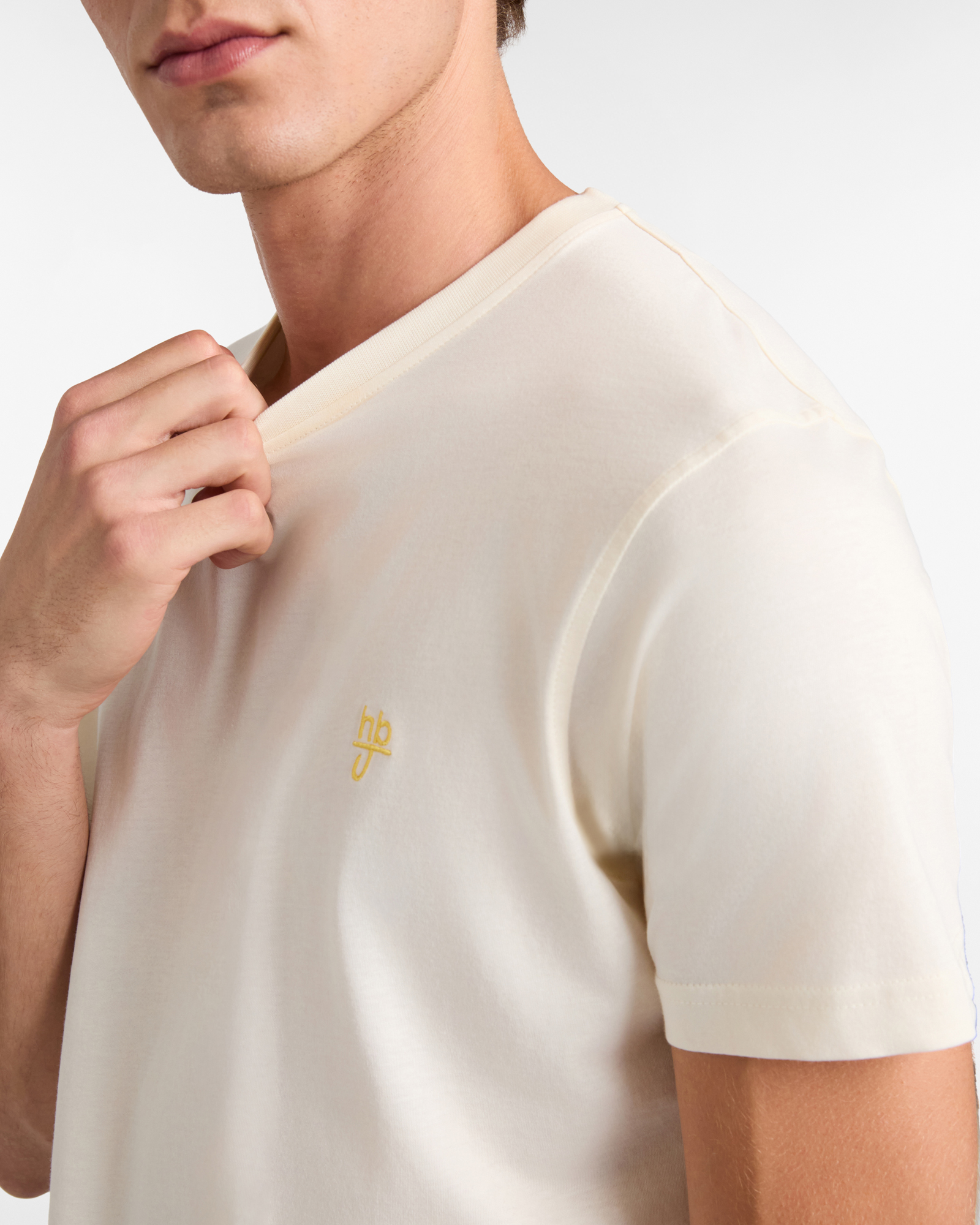 T-Shirt in Cotone con Logo Ricamato, Panna, large image number 2