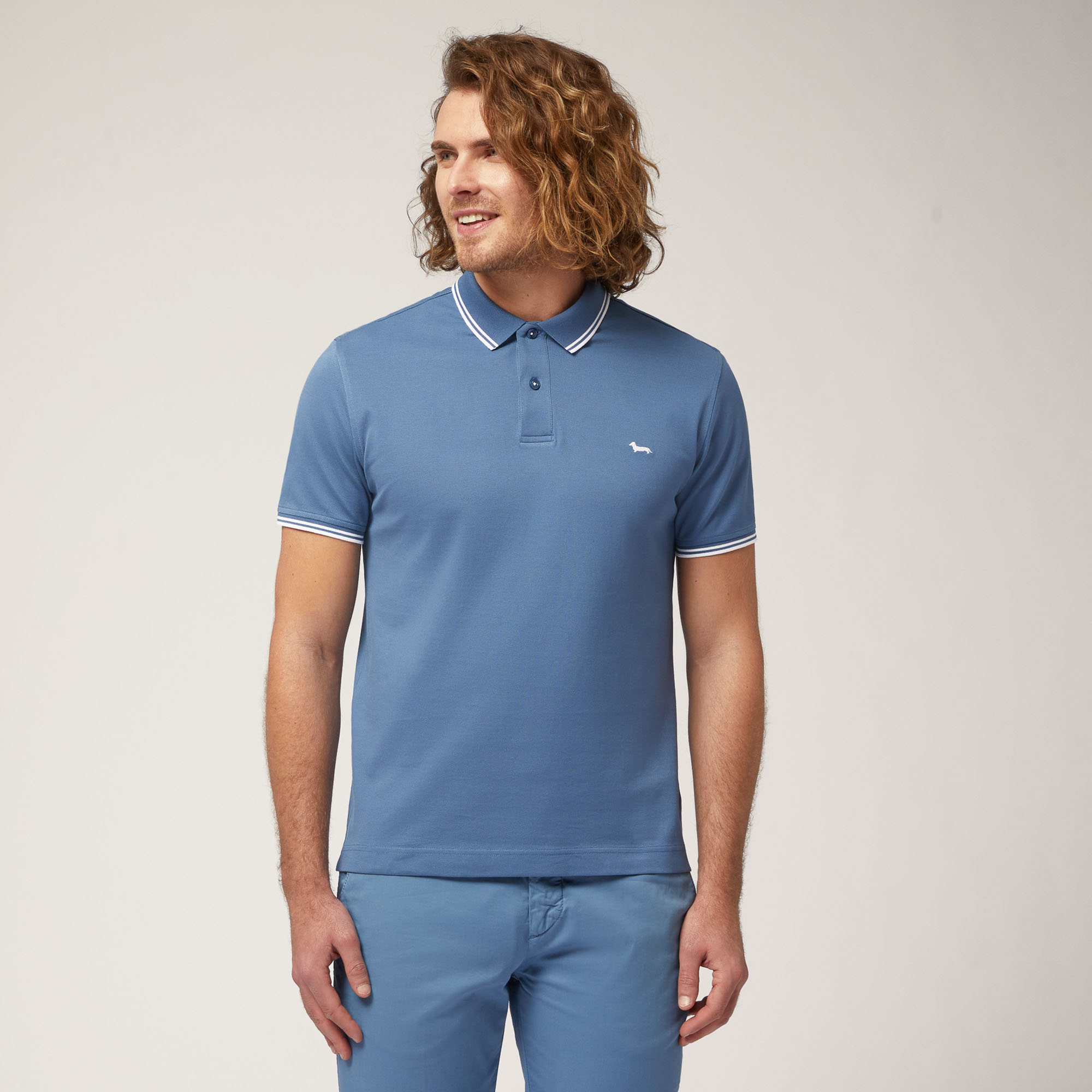 Poloshirt mit Kontrastfarben, Blau, large