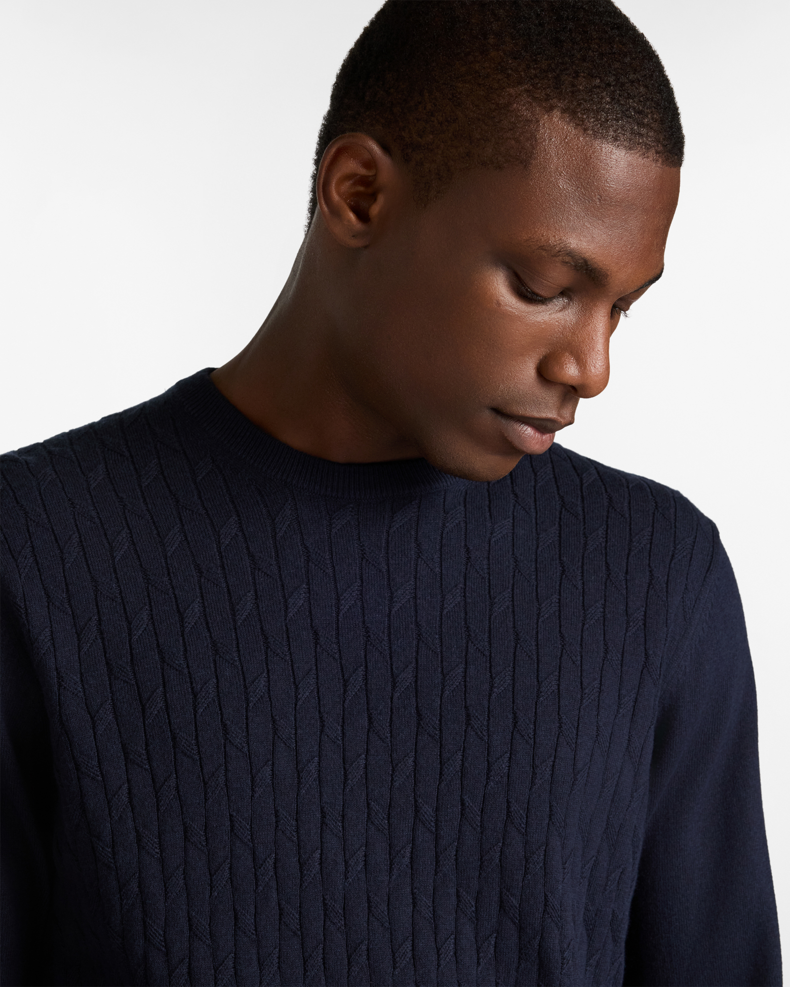 Maglione Girocollo con Lavorazione Vanisé Frontale, Blu Scuro, large image number 2