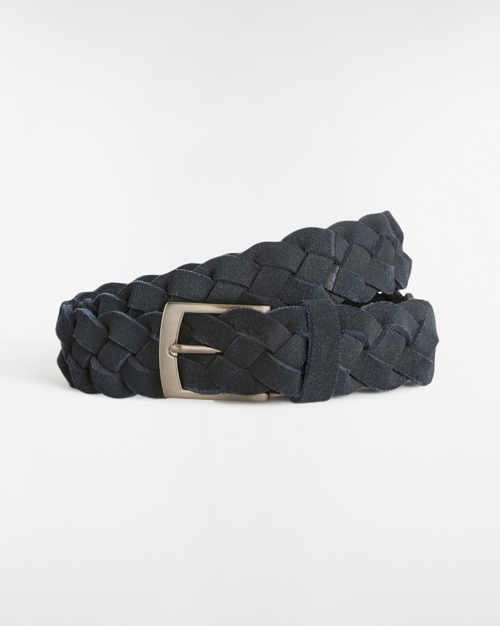 Suede Braided Belt, Dark Blue, large