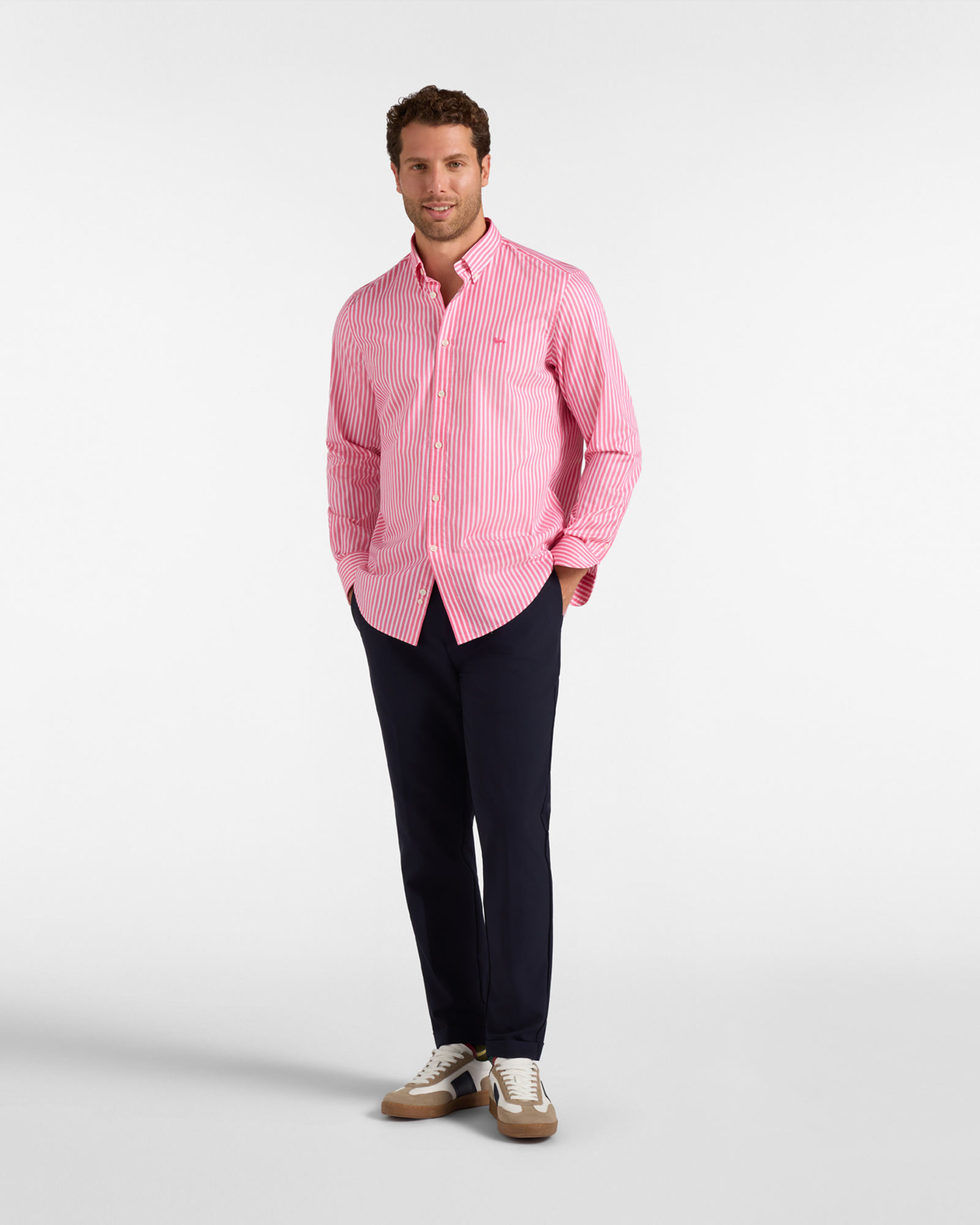 Men's regular-fit turquoise twill shirt with satin stripe, FUXIA, large image number 3