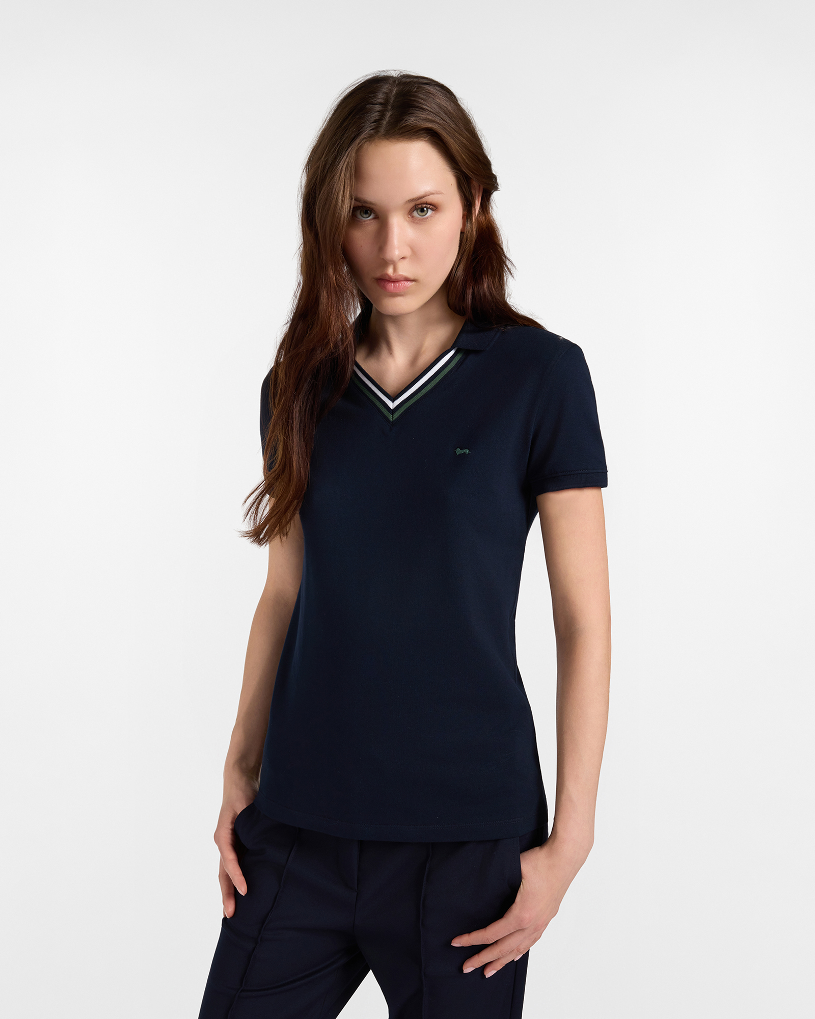 Polo da donna manica corta in cotone stretch blu