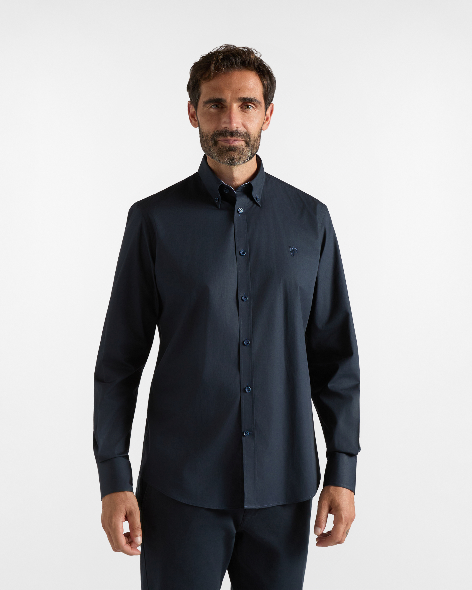 HBJ Men&rsquo;s Regular Fit Shirt with Monte Carlo collar in dark blue stretch cotton