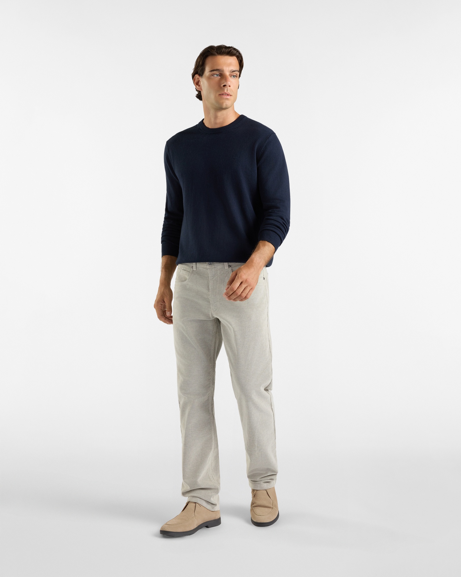 Maglia girocollo HBJ Uomo basico in misto lana e cashmere, BLU SCURO, large