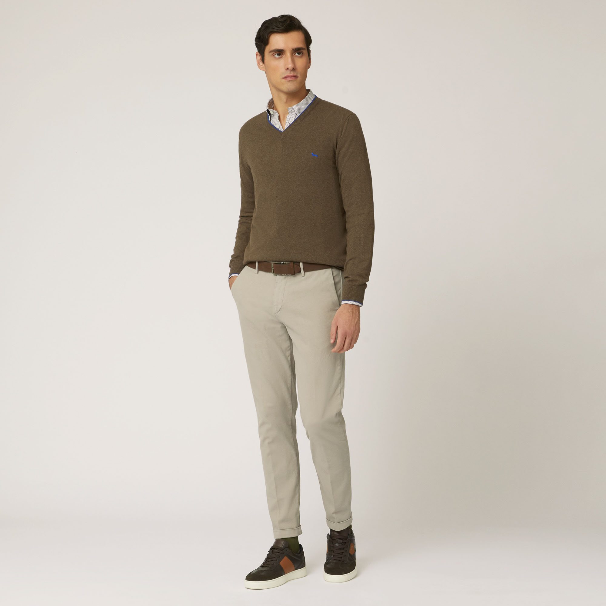 Wool And Viscose V-Neck Pullover, Brown, large image number 3