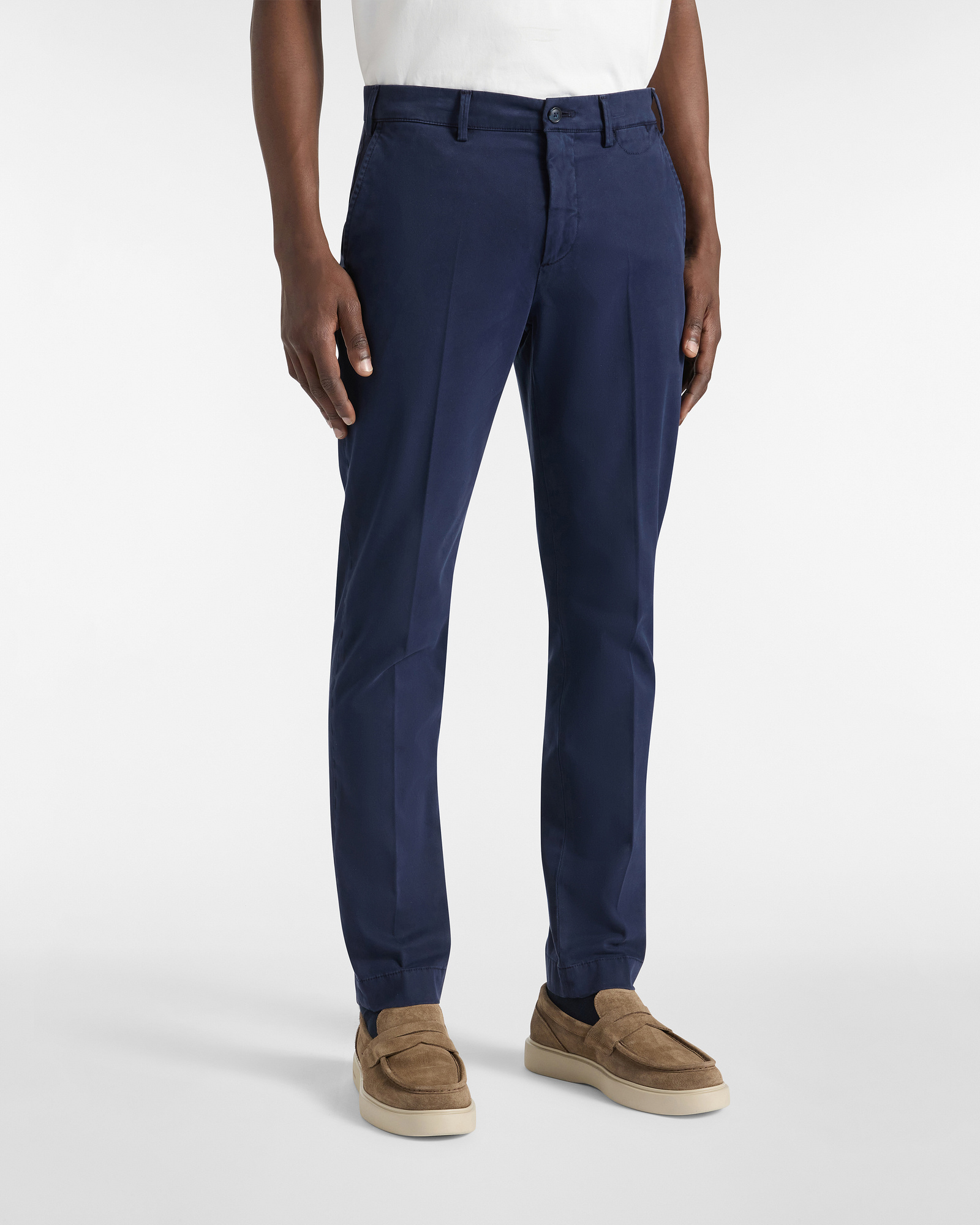 Narrow Fit Chino Trousers, Navy Blue, large