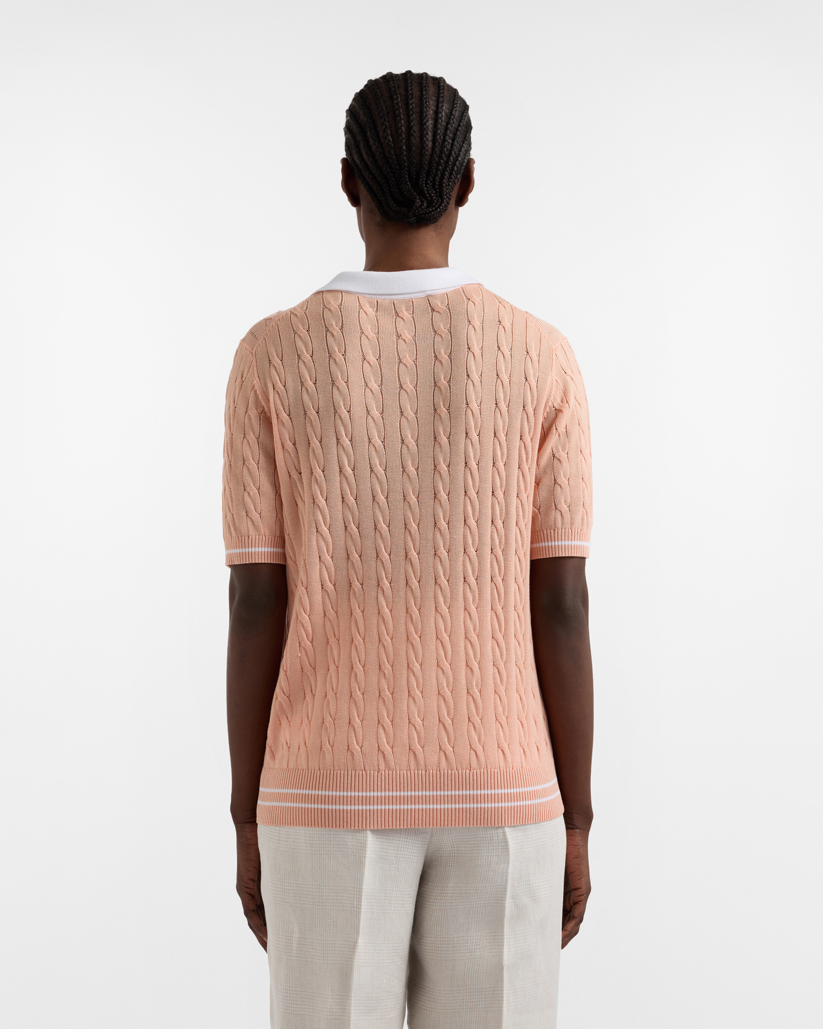 Cable knit polo shirt, Orange, large image number 1