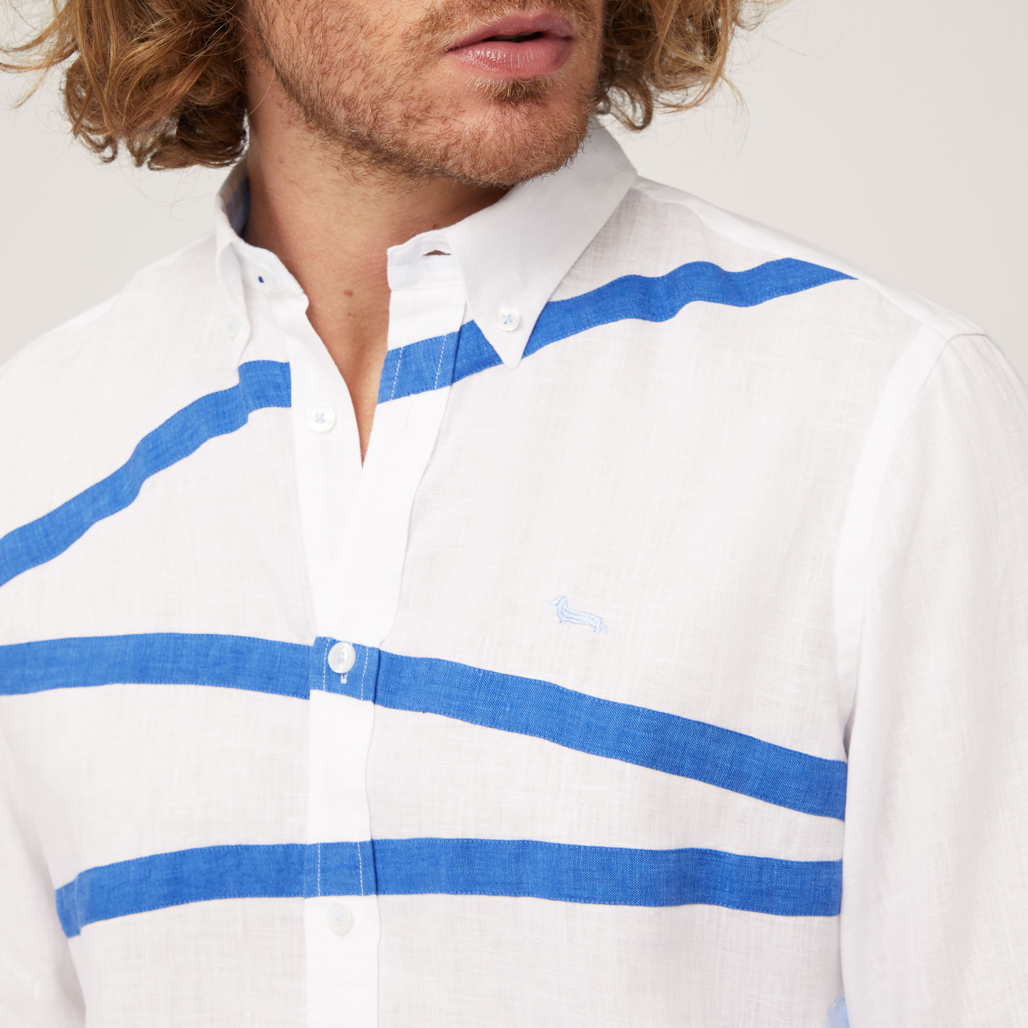 Camicia In Cotone Con Fasce Bicolor, Bianco, large image number 2