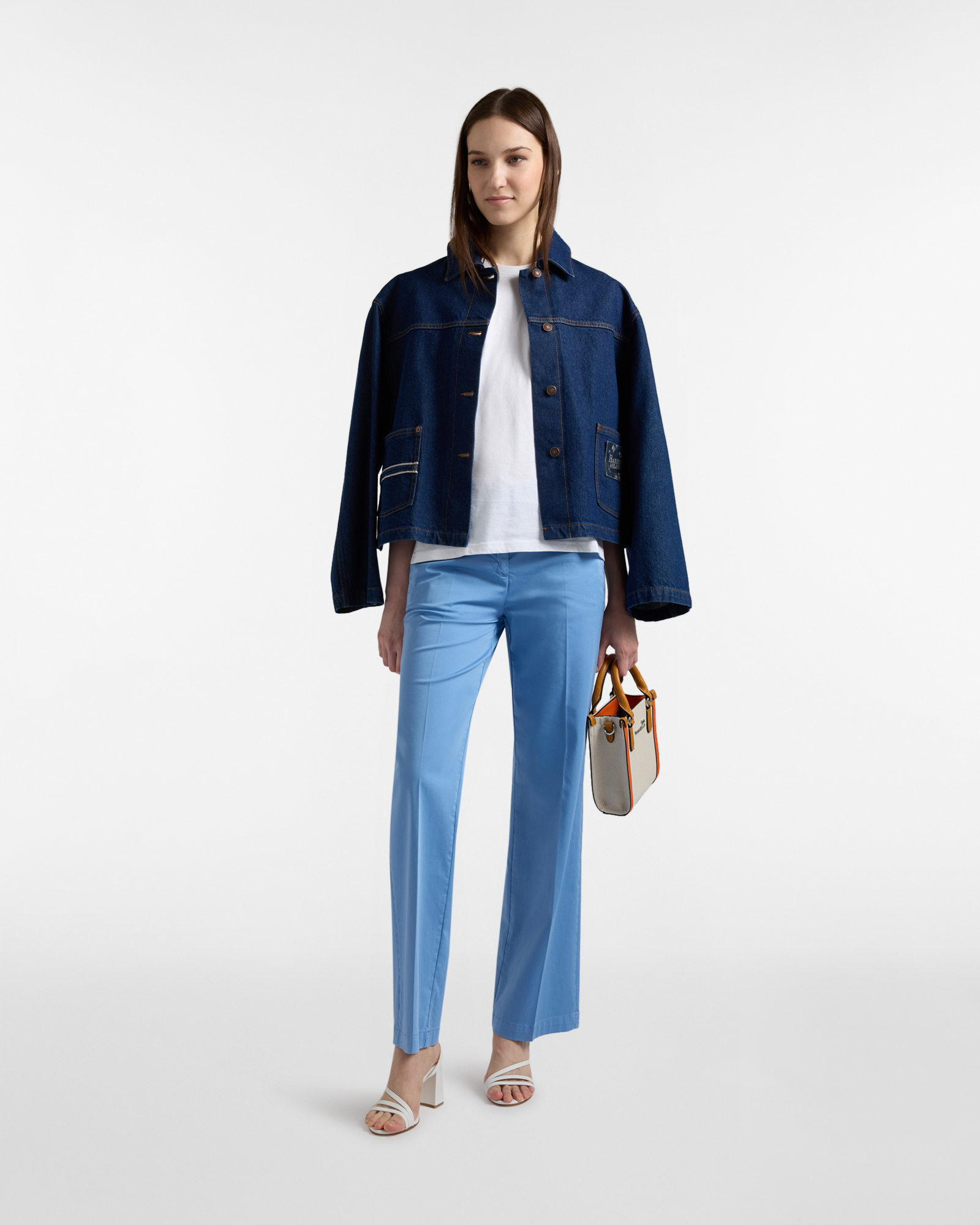 Women's high-waisted pants with a straight leg, Blue, large image number 3