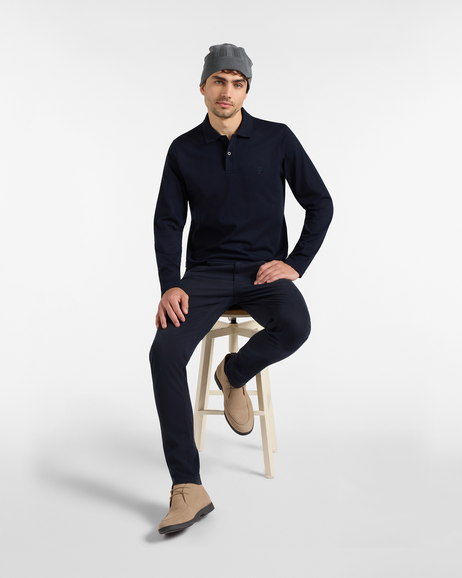 Polo HBJ Uomo in Jersey di Puro Cotone, BLU SCURO, large