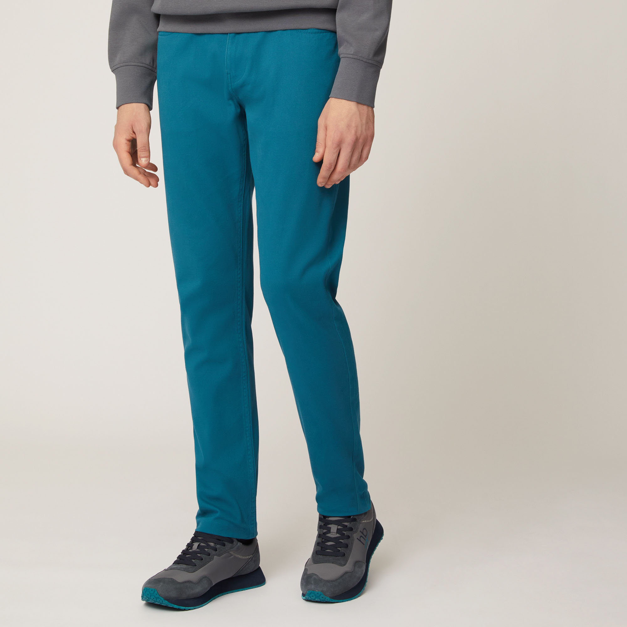 Pantalone Cinque Tasche In Twill Di Cotone, Verde Petrolio, large image number 0