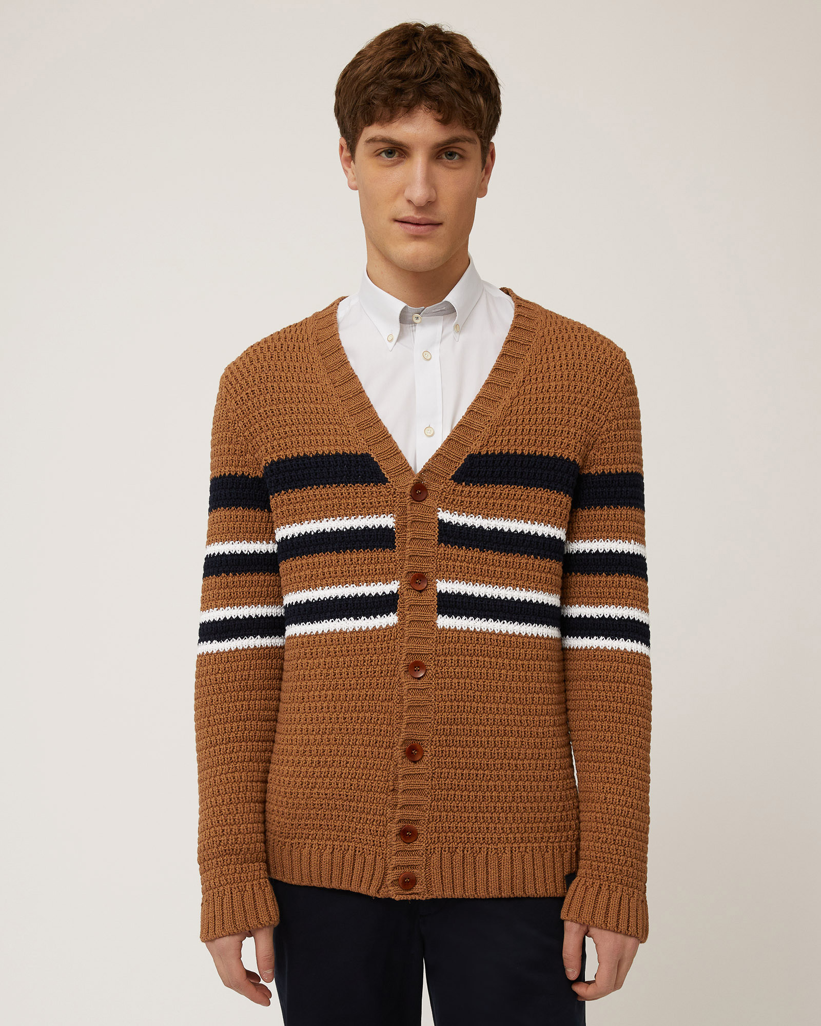 Maxi Cardigan with Placed Stripes, Siena Color, large image number 0