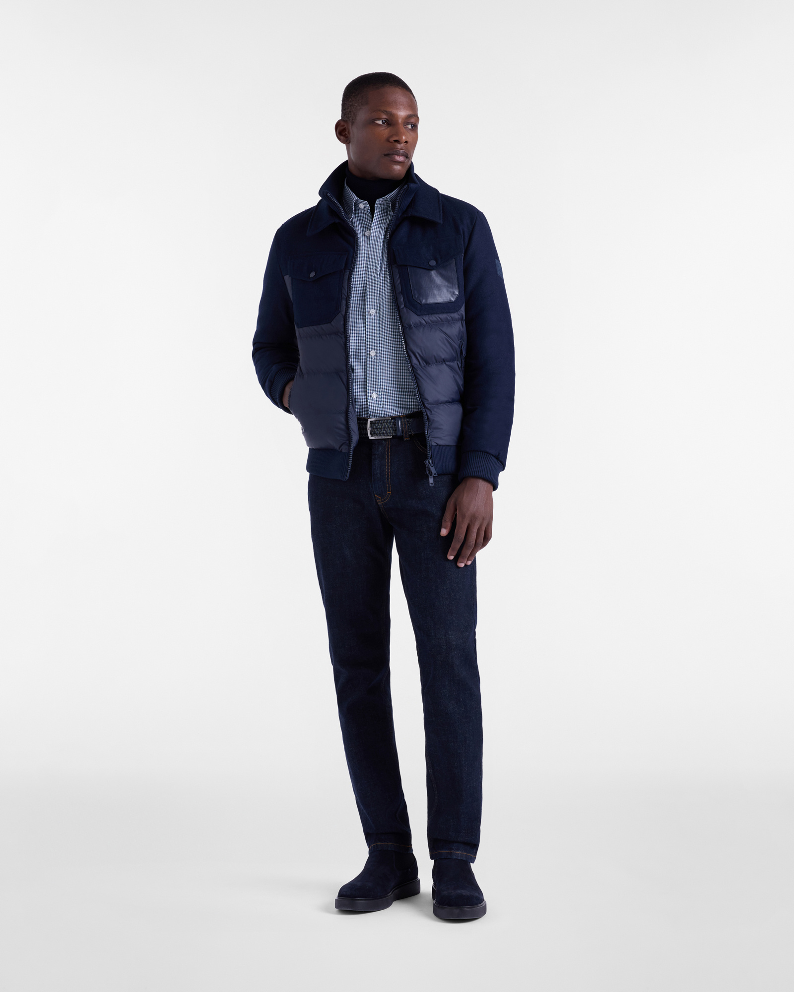 Chaqueta de Lana y Nailon, Azul Navy, large image number 3