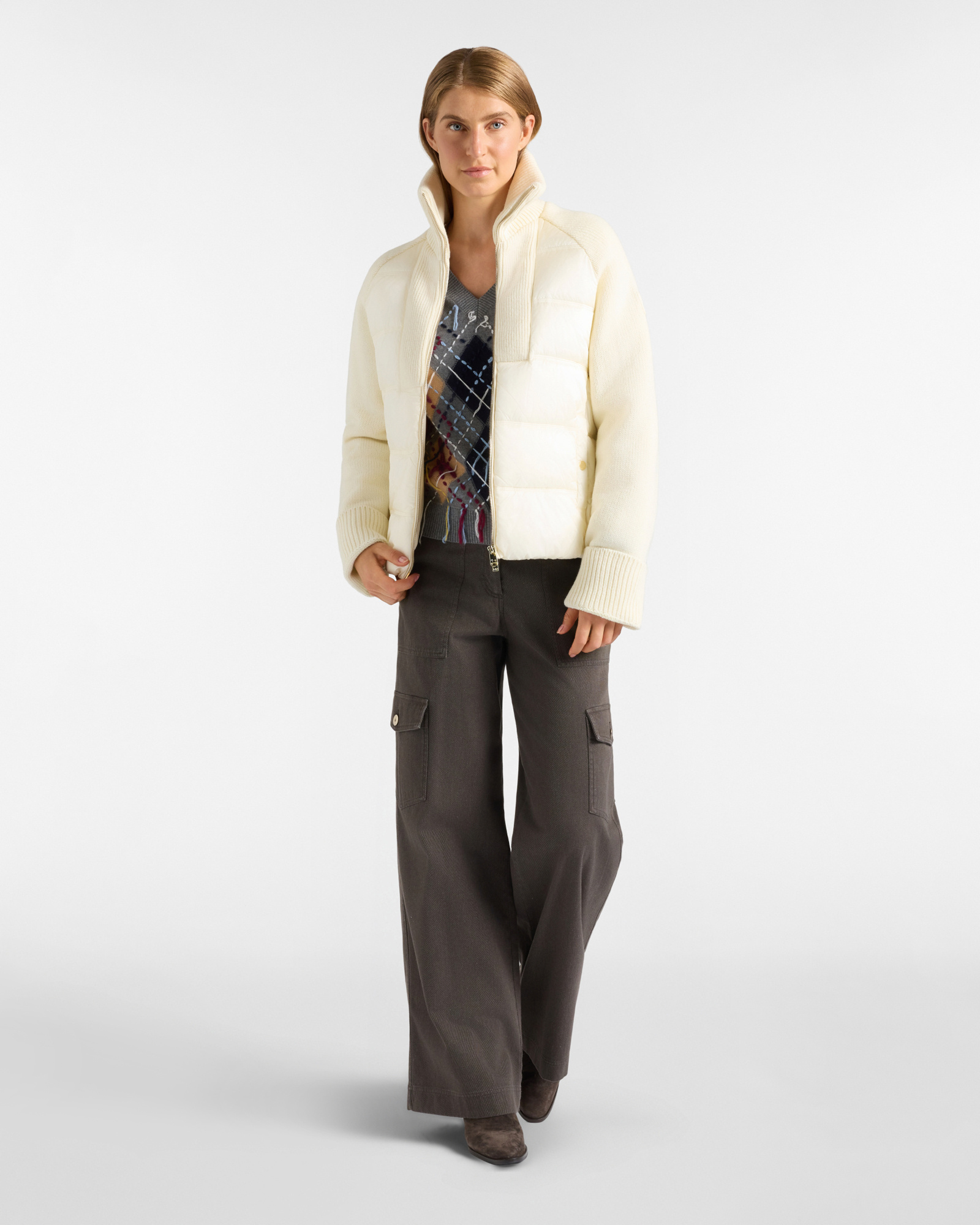Women's  Oversize nylon and rib-knit wool jacket, WHITE, large image number 3