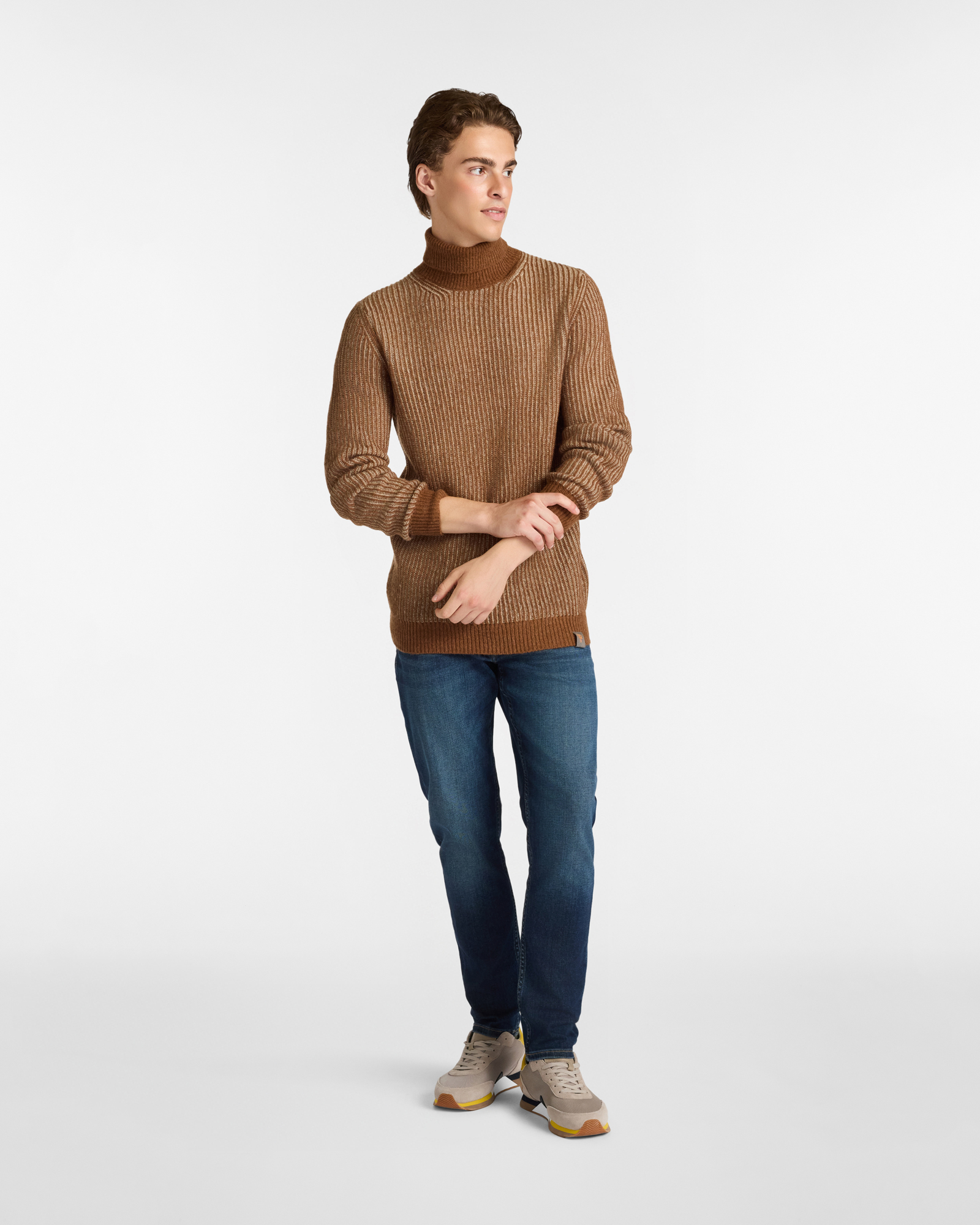 Dolcevita con Lavorazione Jacquard, Marrone, large image number 3