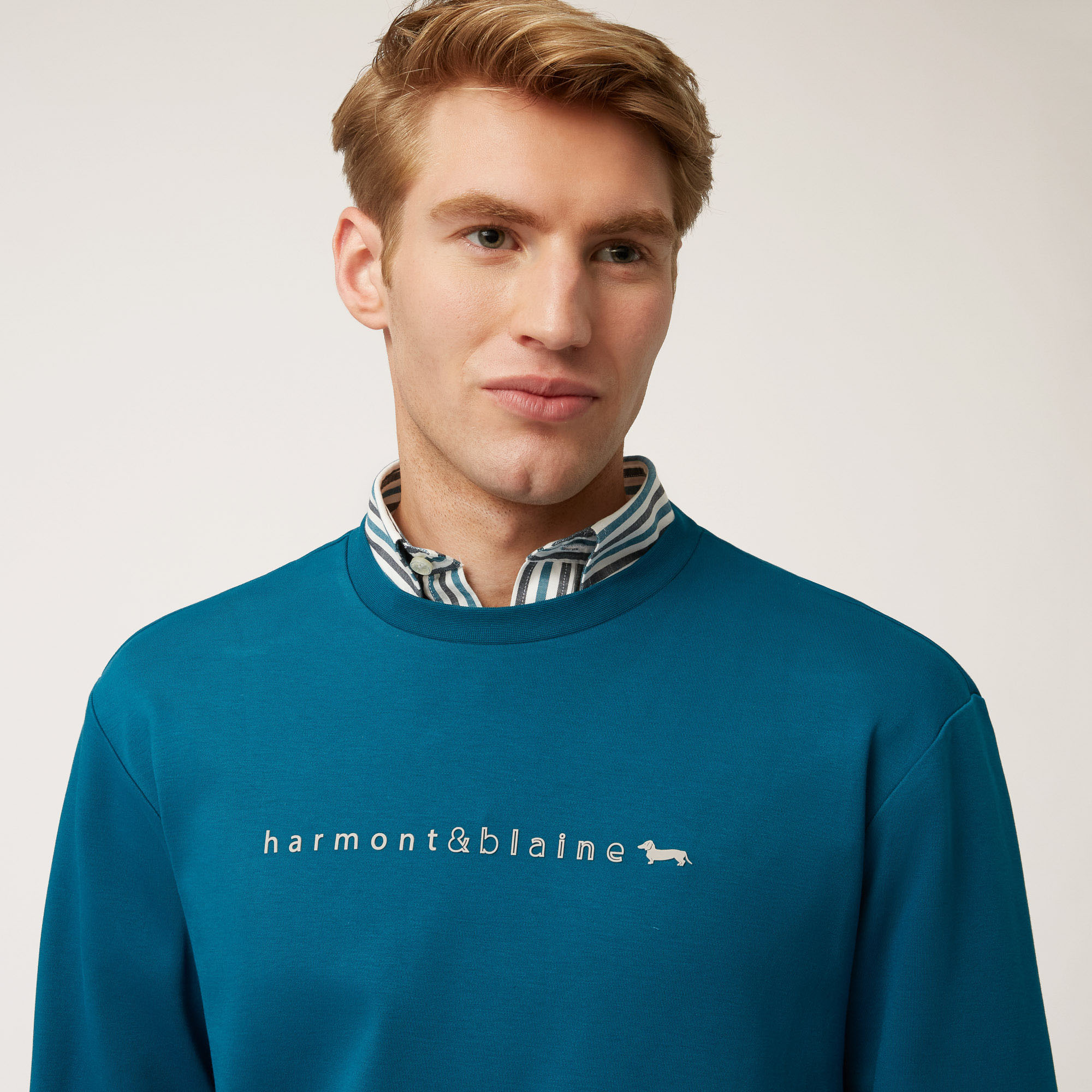 Crew-Neck Sweatshirt With Contrasting 3D Logo And Lettering, Blue, large image number 2