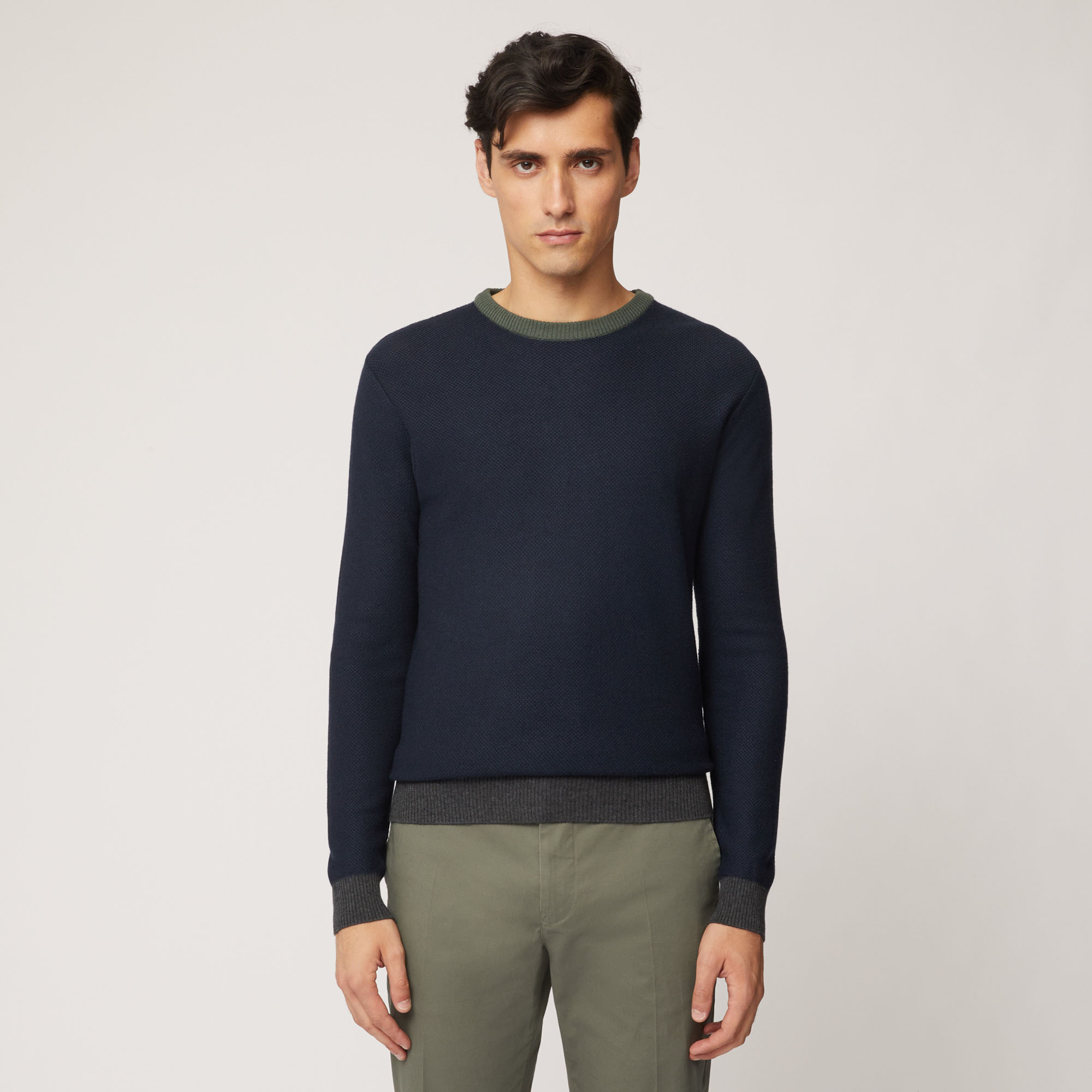 Pullover Girocollo In Misto Lana Con Dettagli A Contrasto, Light Blue, large image number 0