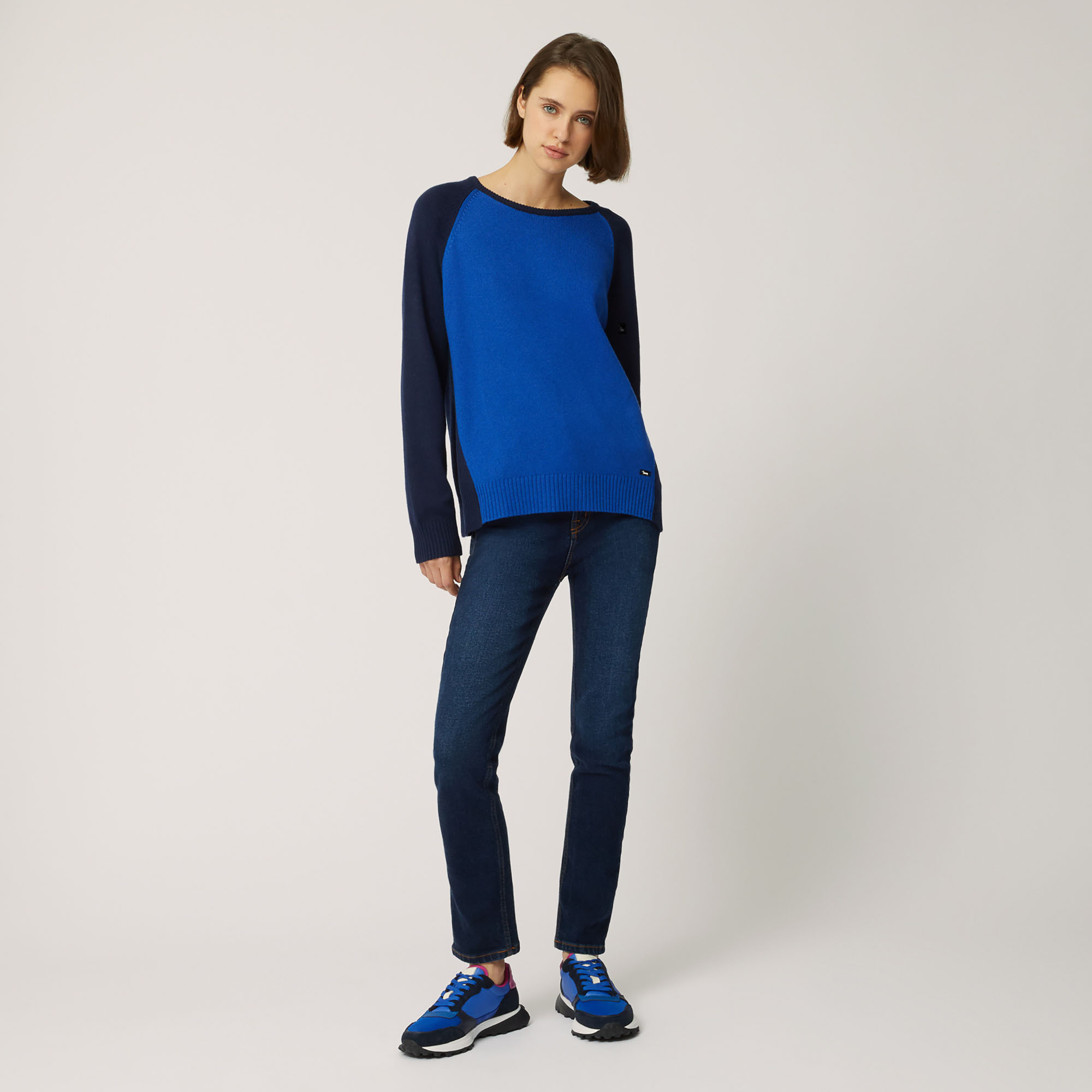 Pullover Bicolor In Lana E Viscosa, Blu Navy, large image number 3