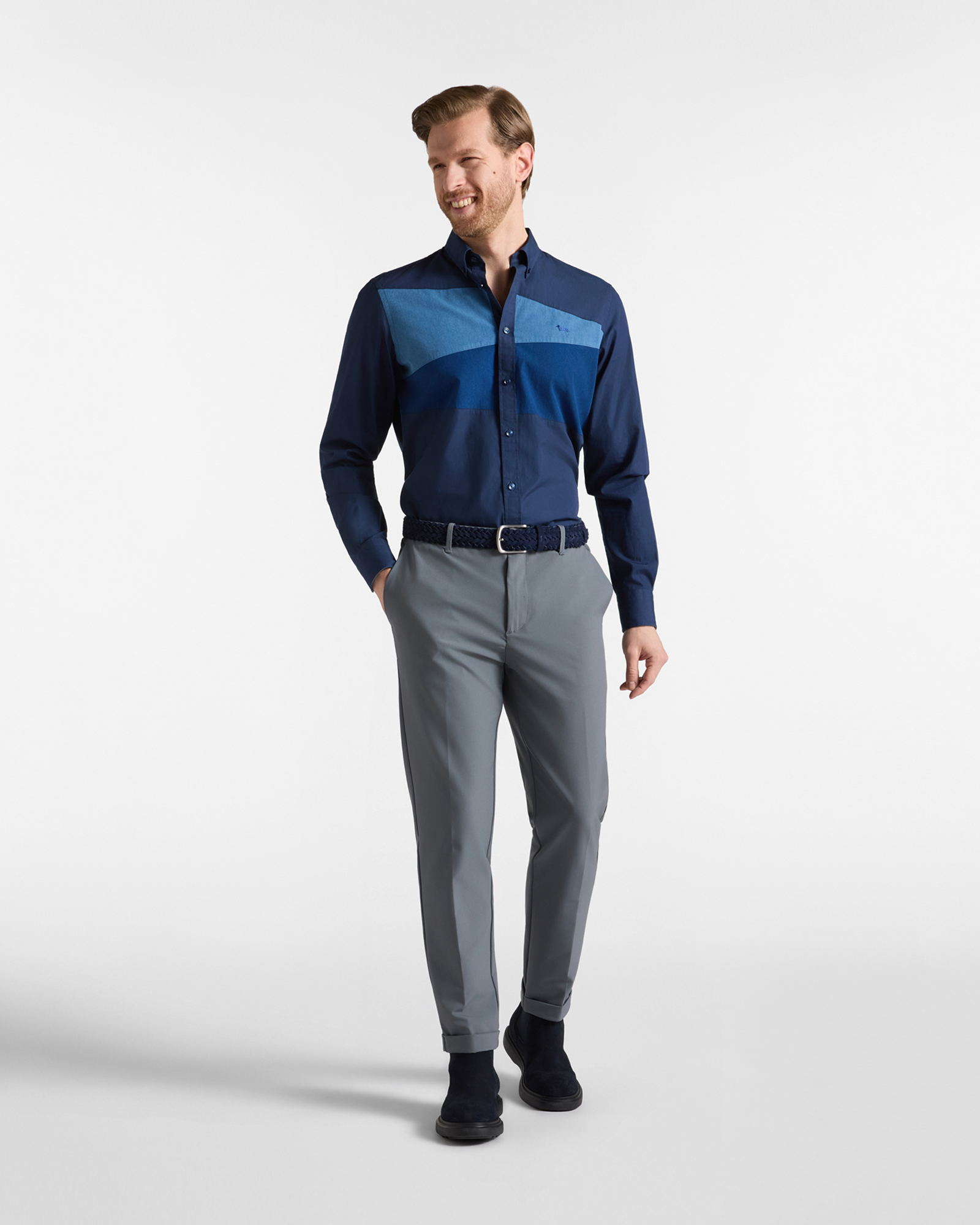 Men's regular-fit dark blue peach poplin shirt with denim, DARK BLUE, large image number 3