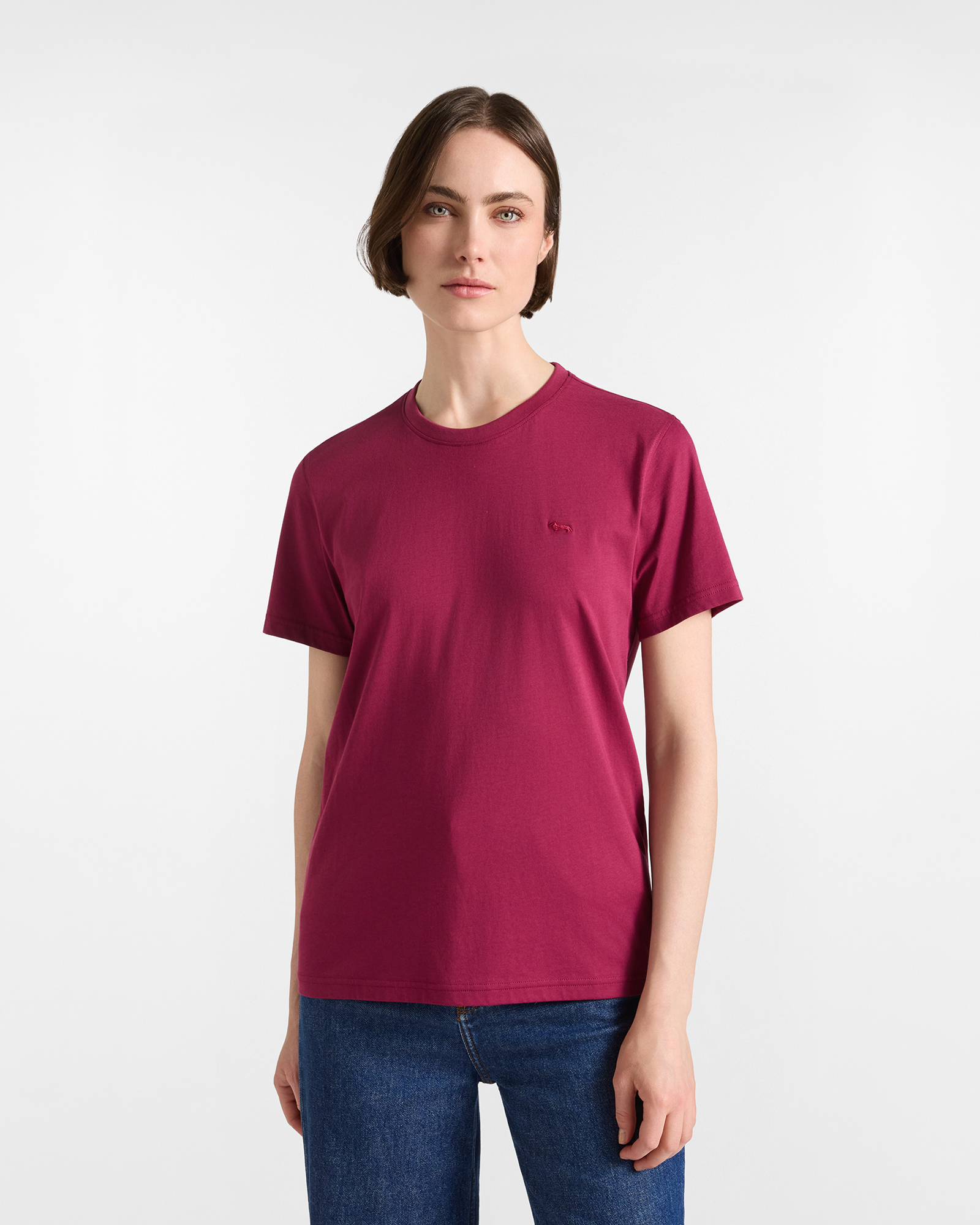 Women's fuchsia 100% pure cotton round neck T-shirt