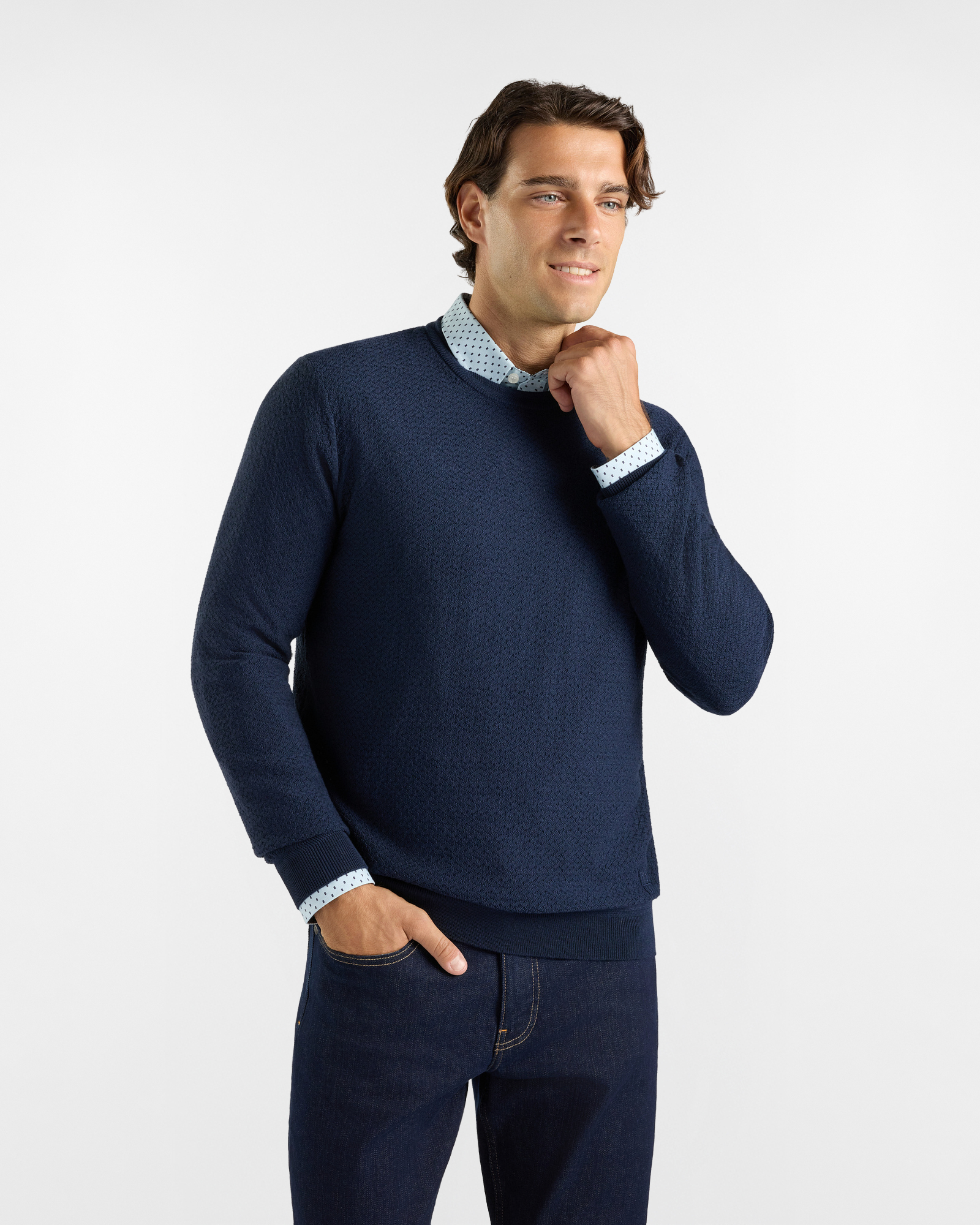 Maglia girocollo HBJ Uomo in pura lana blu scuro
