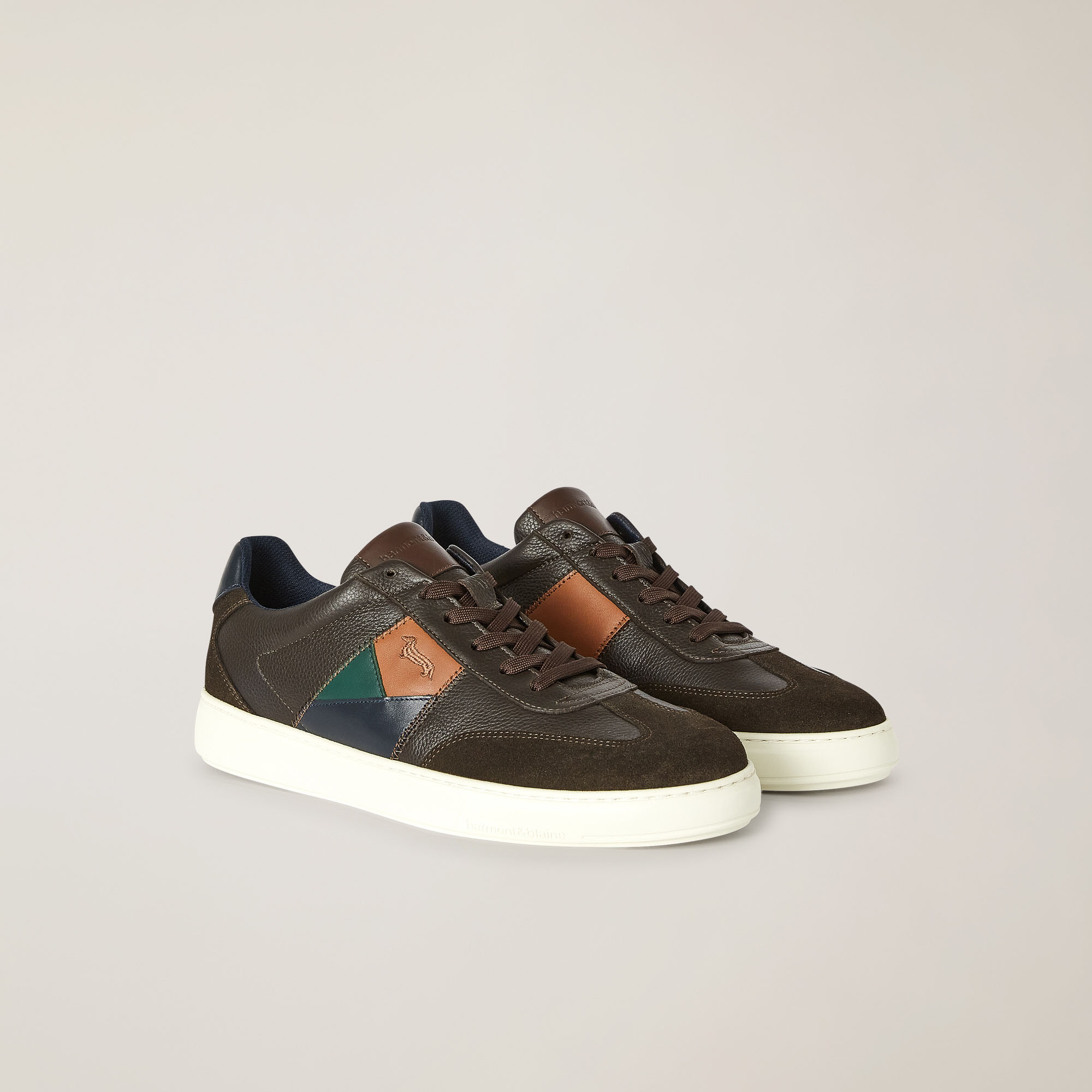 Sneaker In Pelle Granulata E Pelle Scamosciata, Marrone, large image number 1