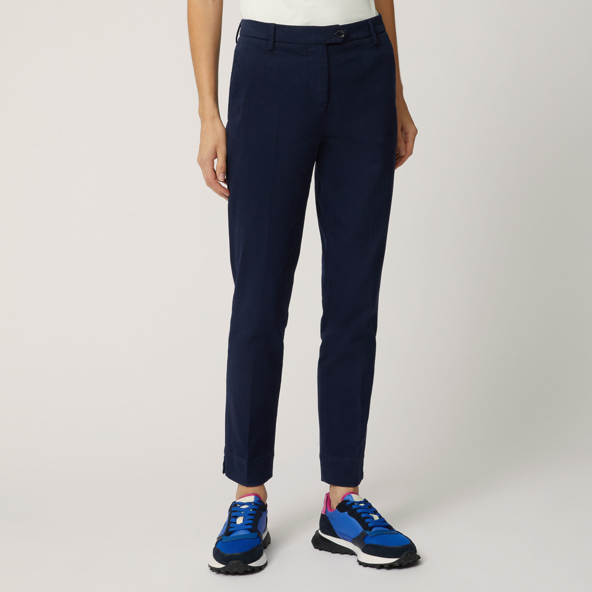 Pantalone Chino In Cotone Stretch, Blu Navy, large
