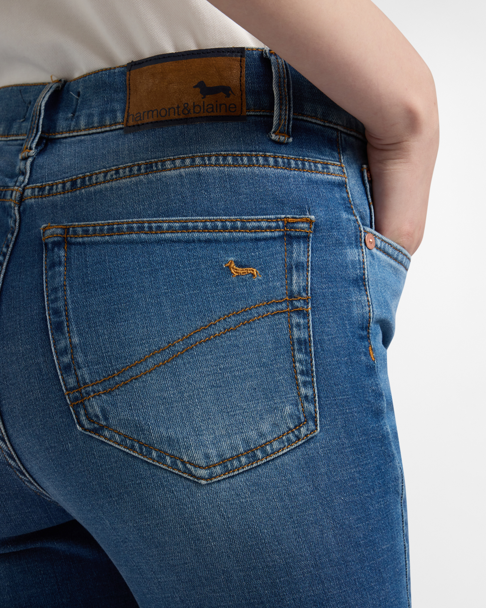  Harmont&blaine Harmont&blaine - Pantalones De 5 Bolsillo Para Mujer De Corte Entallado En Denim, Mujer, Azul Vaquero, Tamaño: 36 