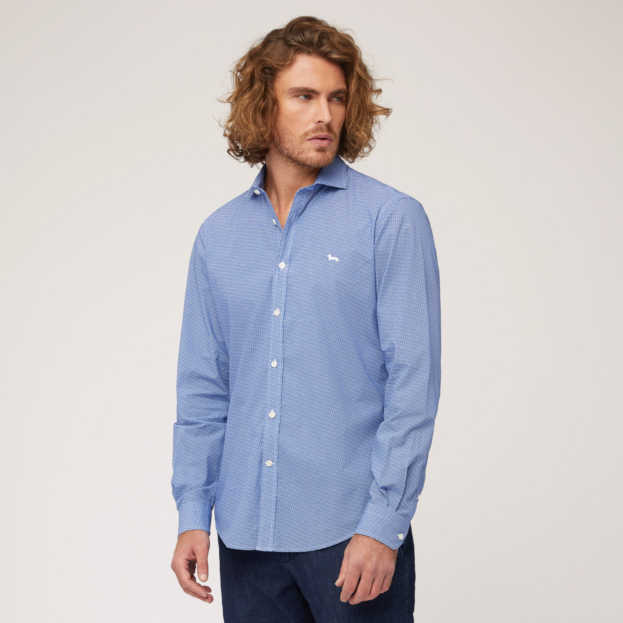 Printed Cotton Poplin Shirt, Blue, large image number 0