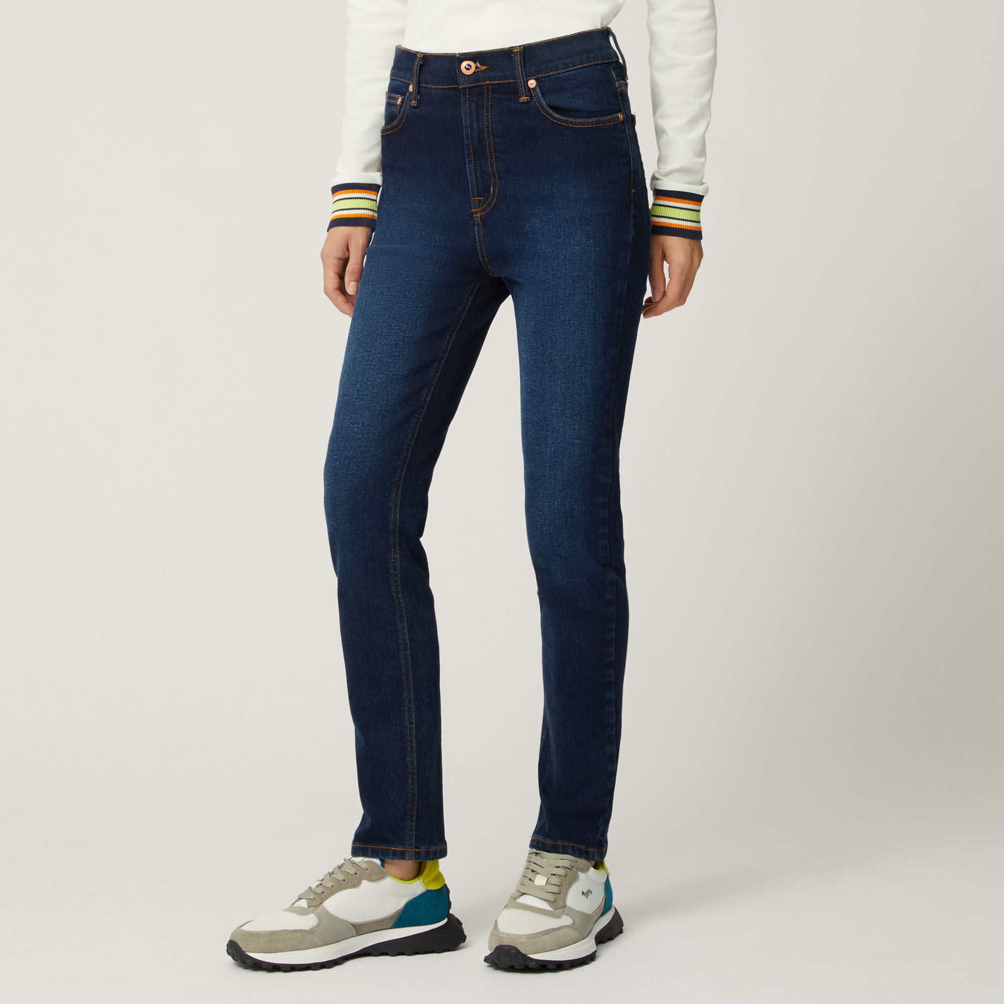 Pantalon Slim En Denim À Cinq Poches, Bleu, large image number 0