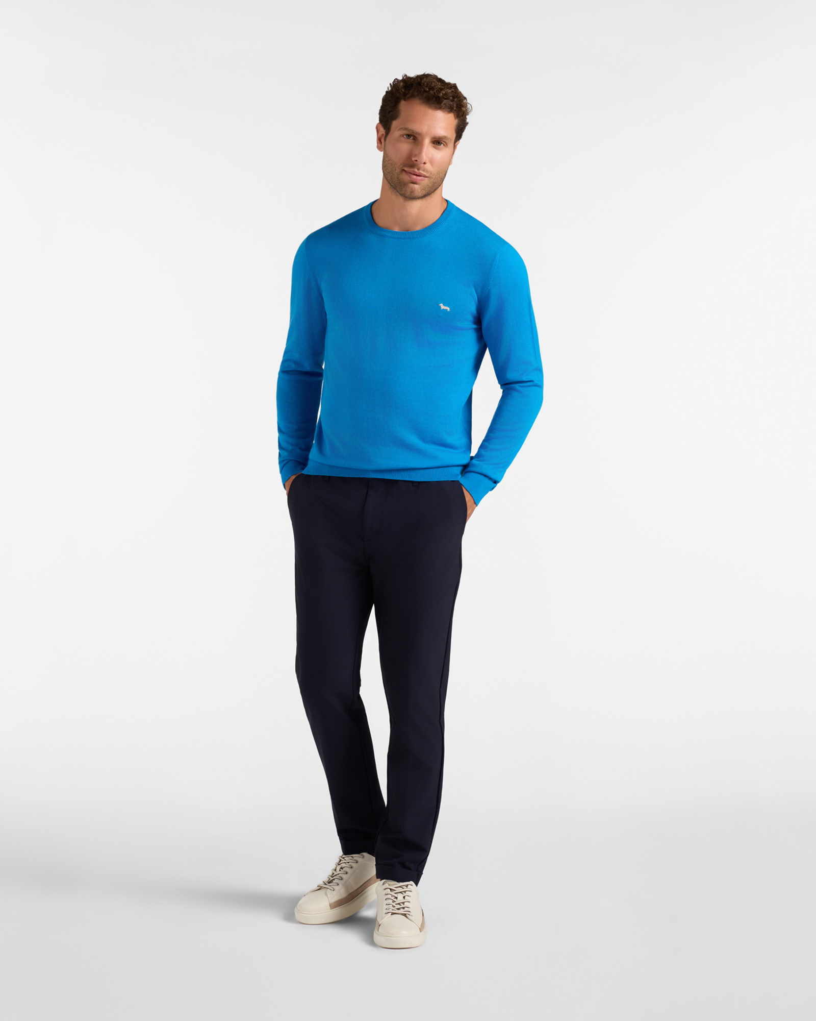 Men's Made in Italy sweater in a  cotton and cashmere blend with regular fit, LIGHT BLUE, large image number 3
