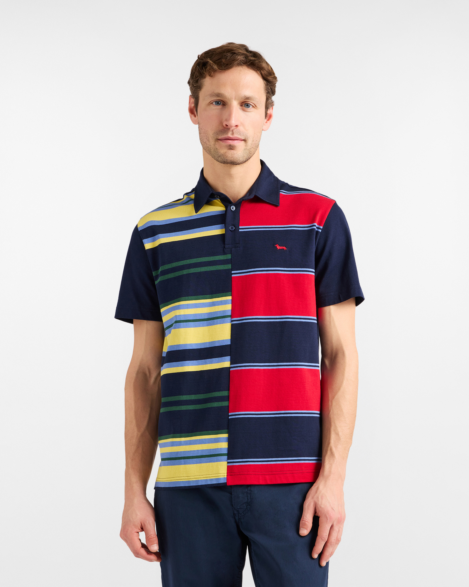 Patchwork striped polo shirt
