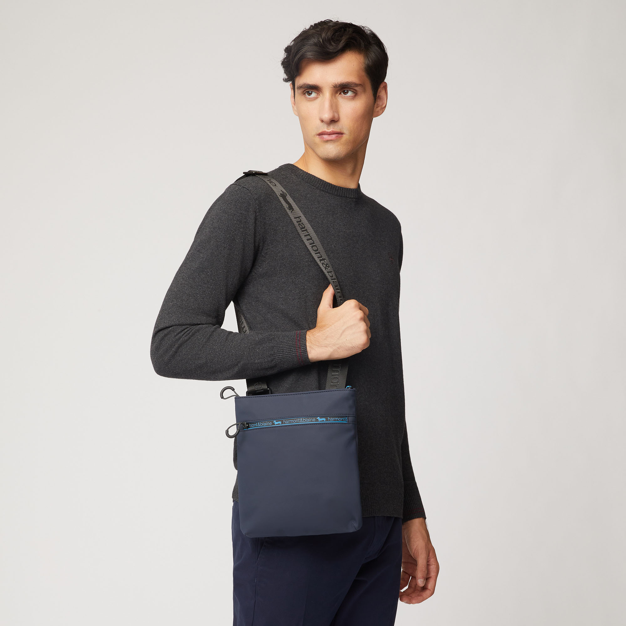 Borsa A Tracolla Con Lettering E Logo, Blu Navy, large image number 3