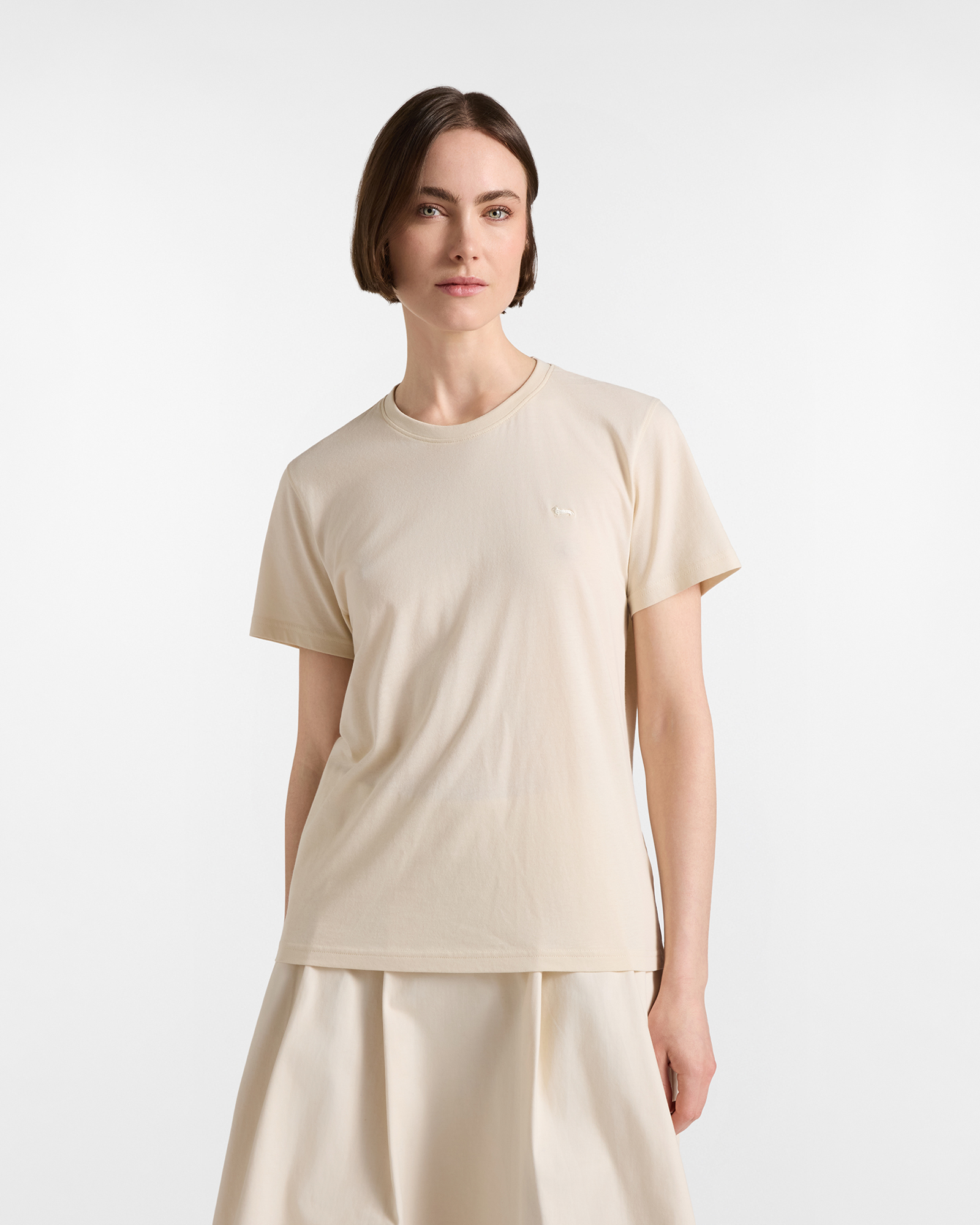 Women's beige 100% pure cotton round neck T-shirt