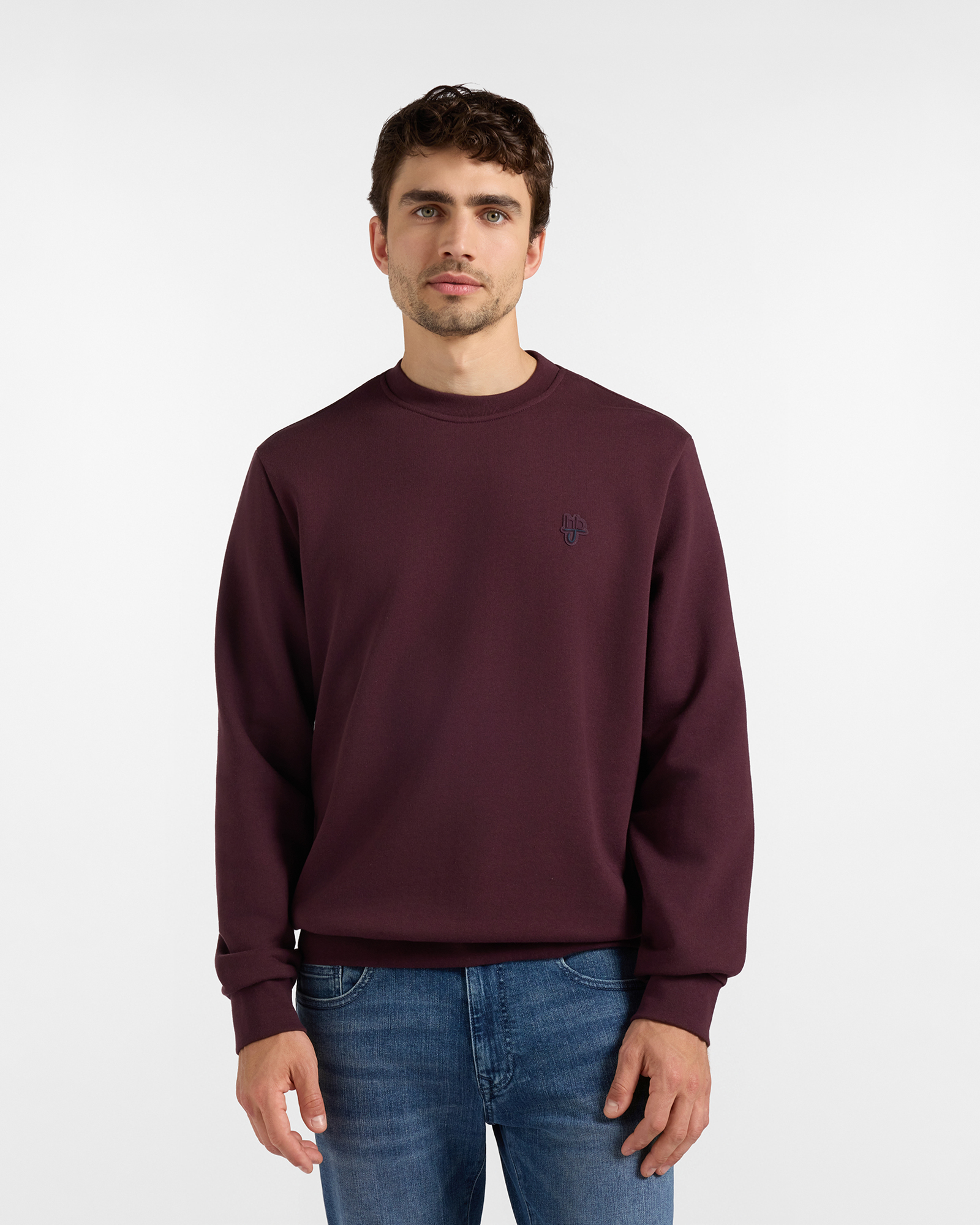 Felpa HBJ Uomo con patch logo in misto cotone, BORDEAUX, large