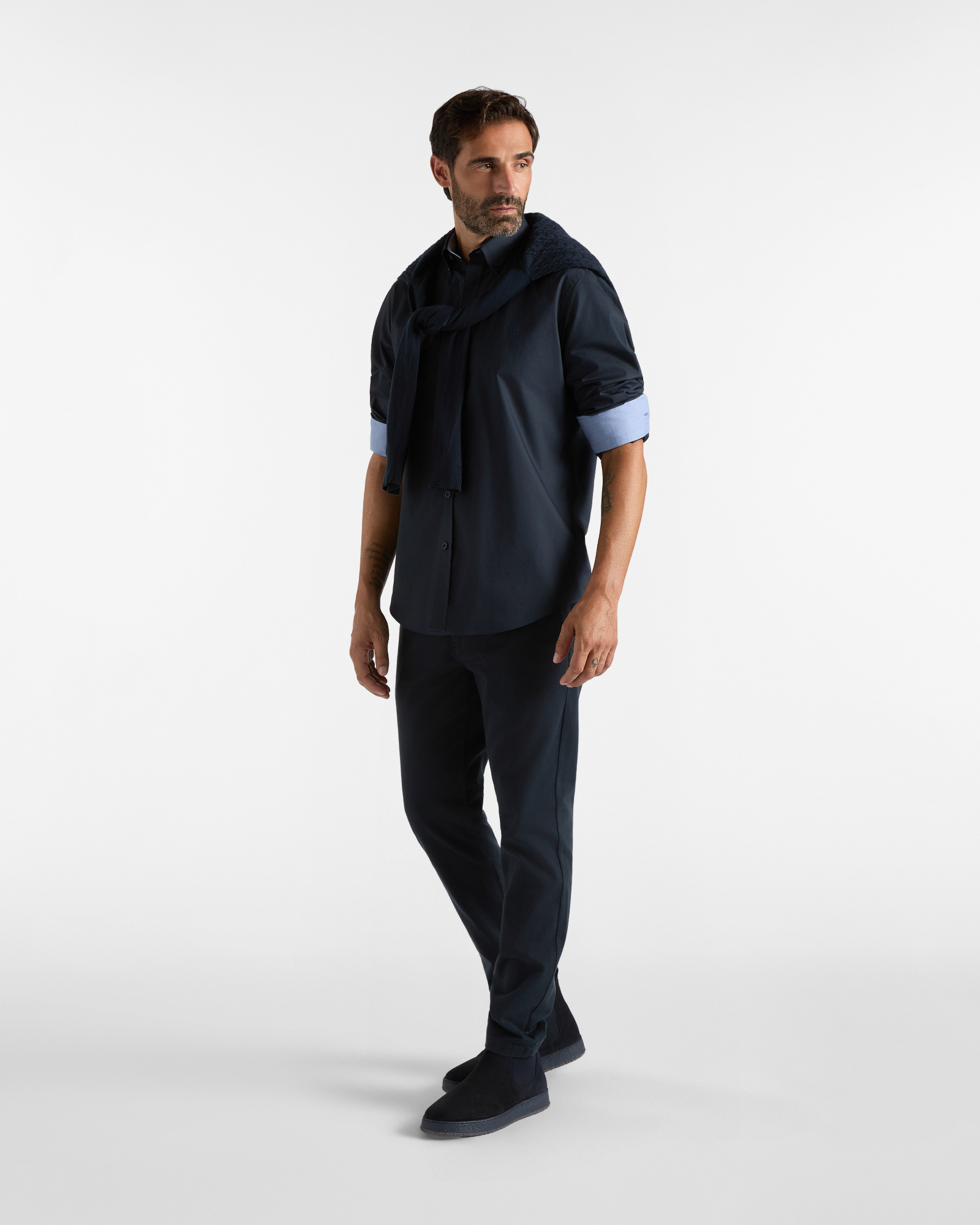 Camicia HBJ Uomo Regular Fit con collo Montecarlo in cotone stretch, BLU SCURO, large