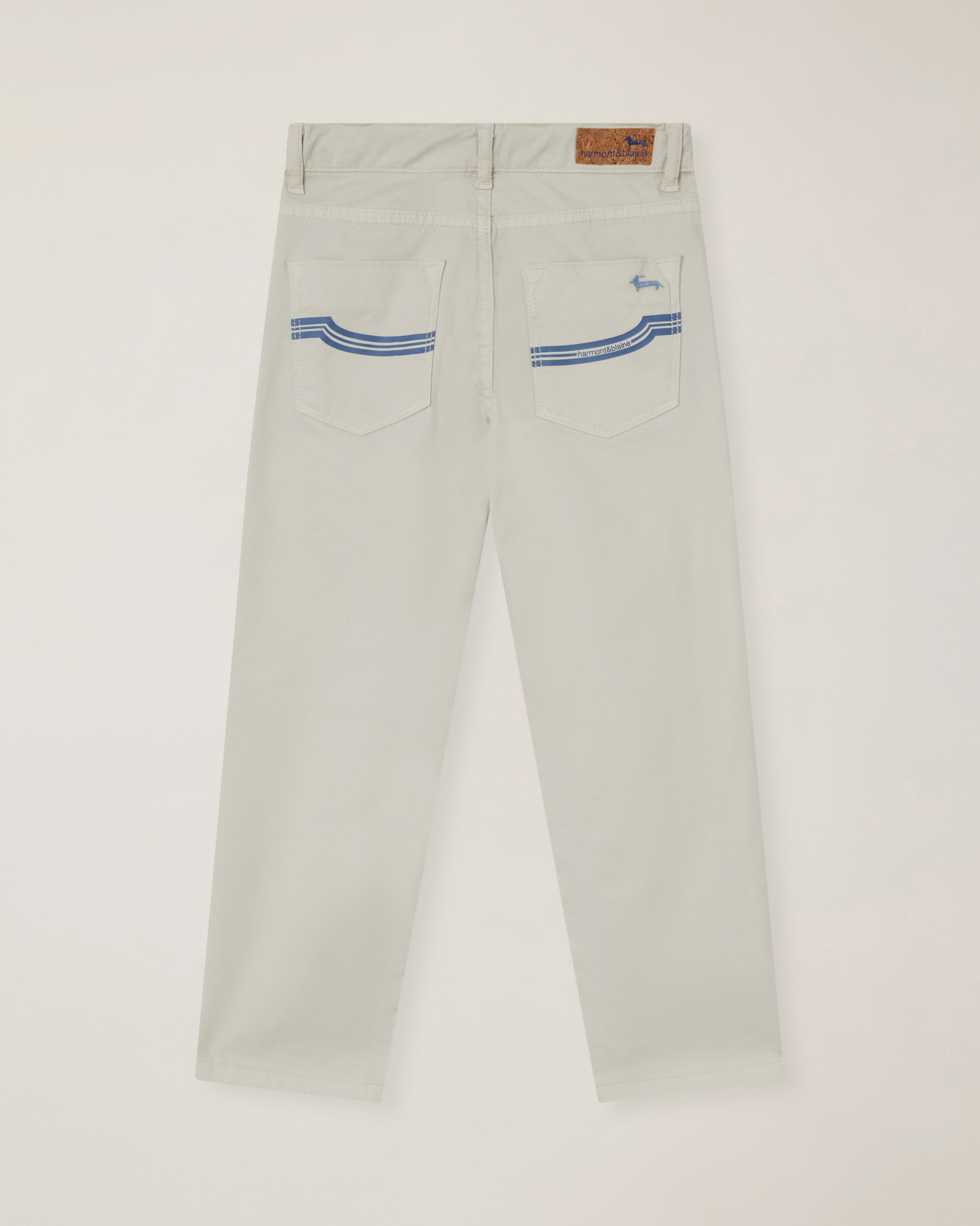 Stretch gabardine 5-pocket pants with patch