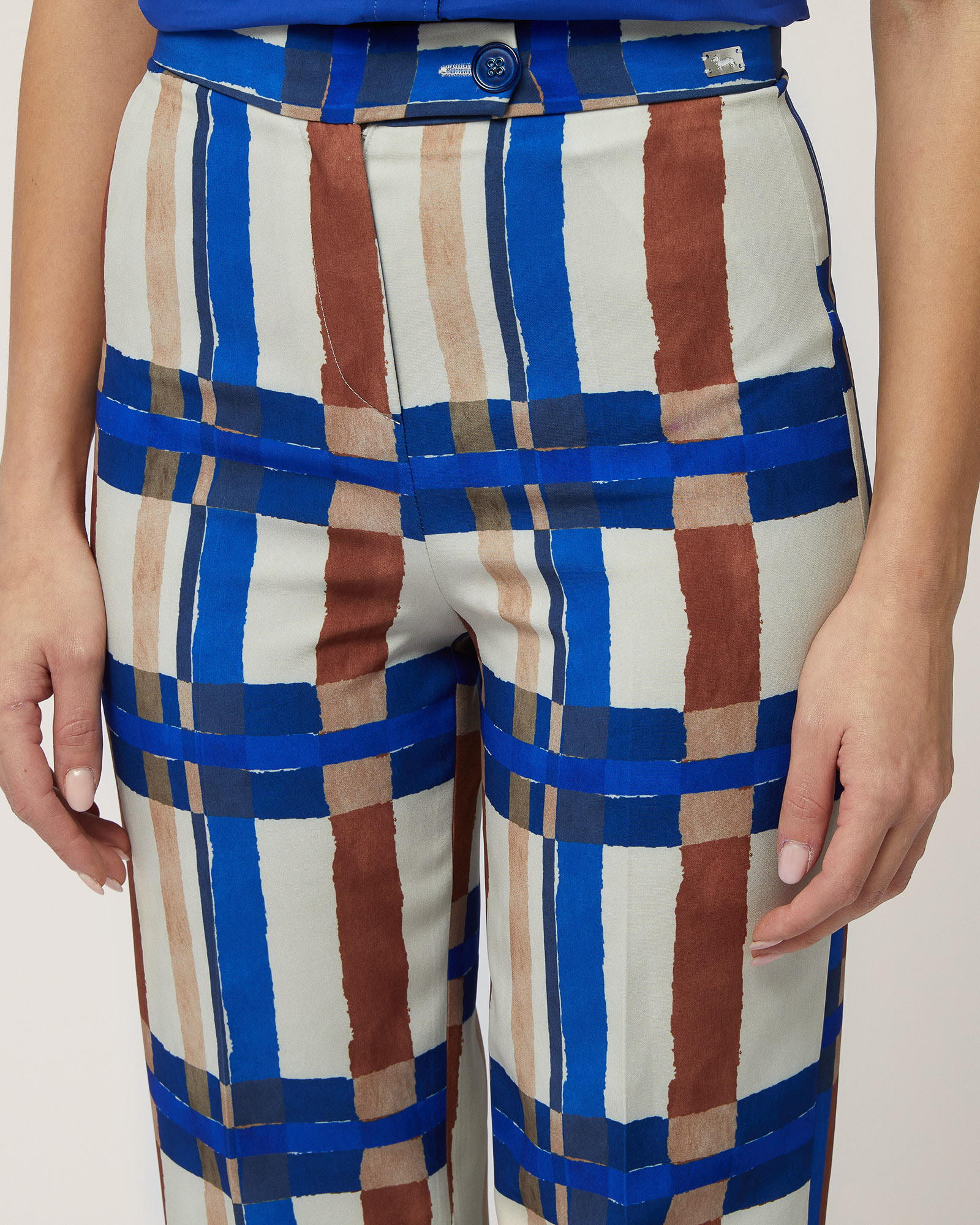 Check High-Waisted Pants, Beige, large image number 2