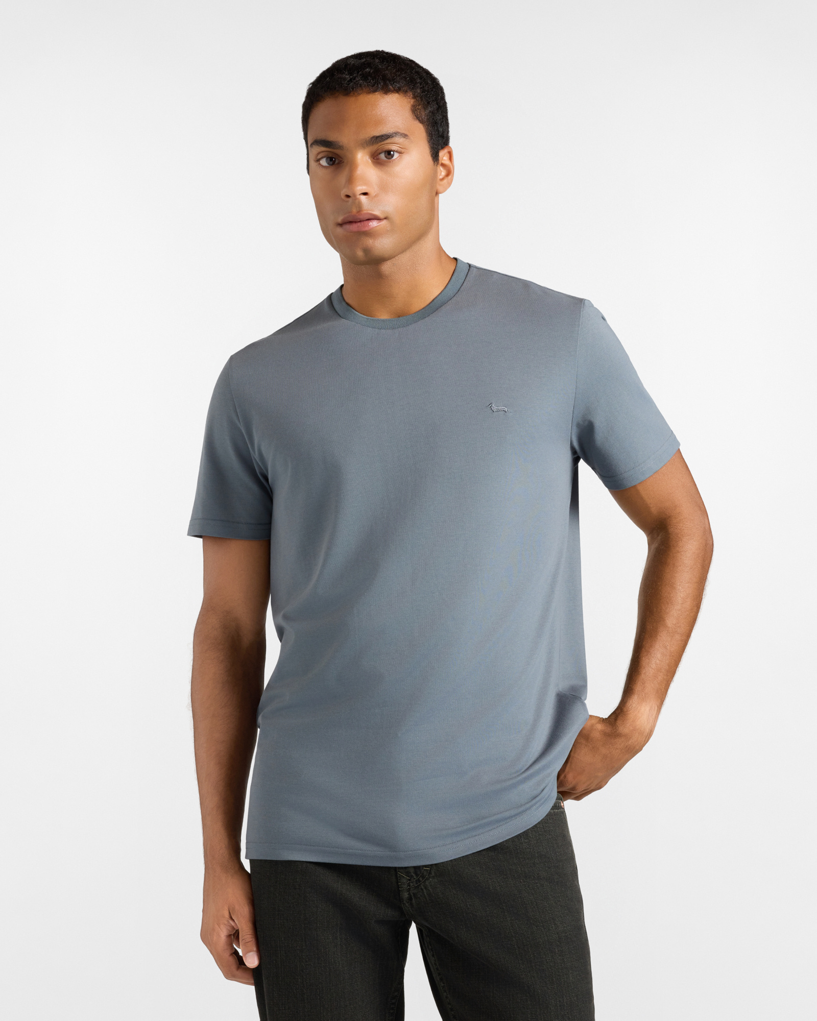 Camiseta de hombre en mezcla de algod&oacute;n y seda gris corte regular