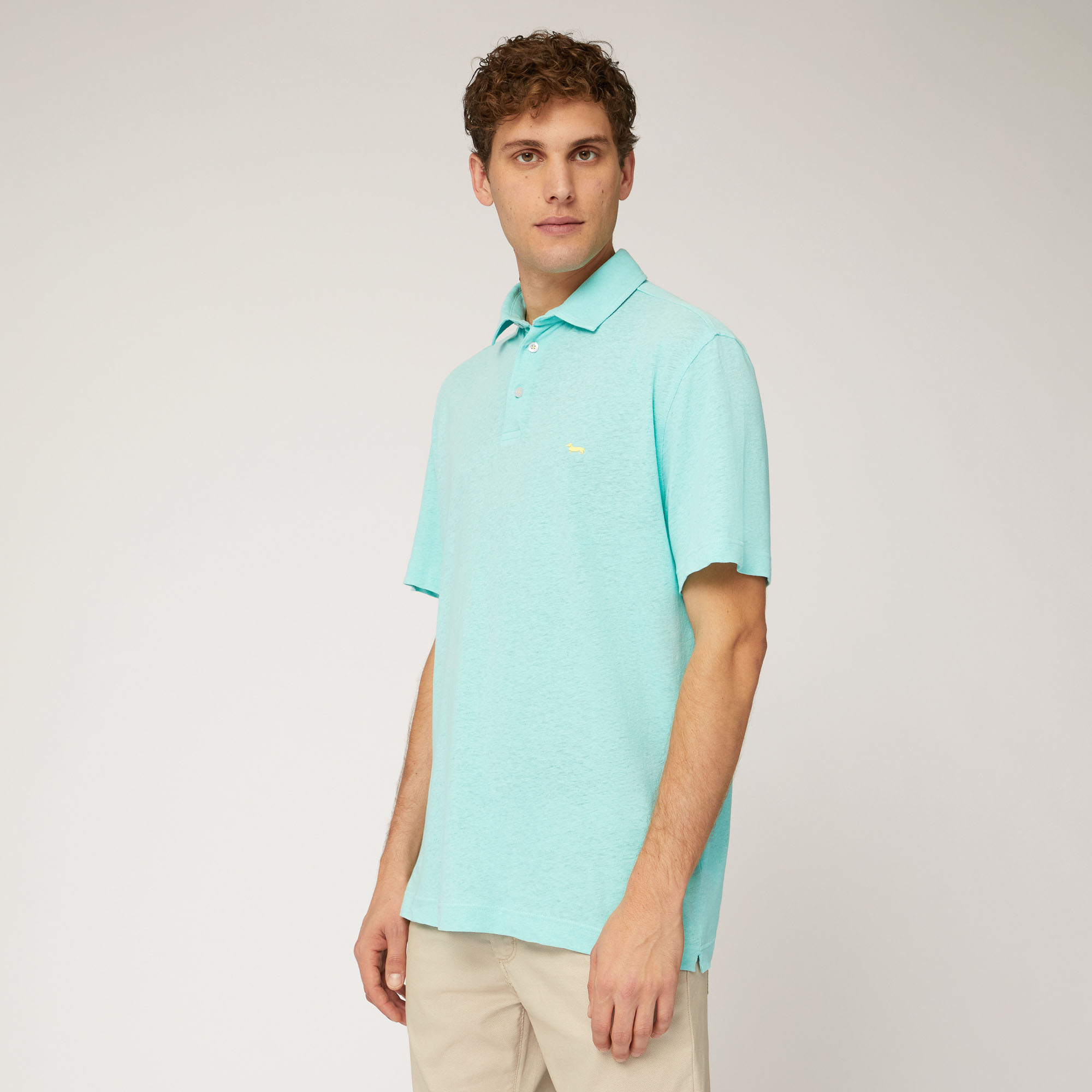 Cotton and Linen Jersey Polo, Light Blue, large