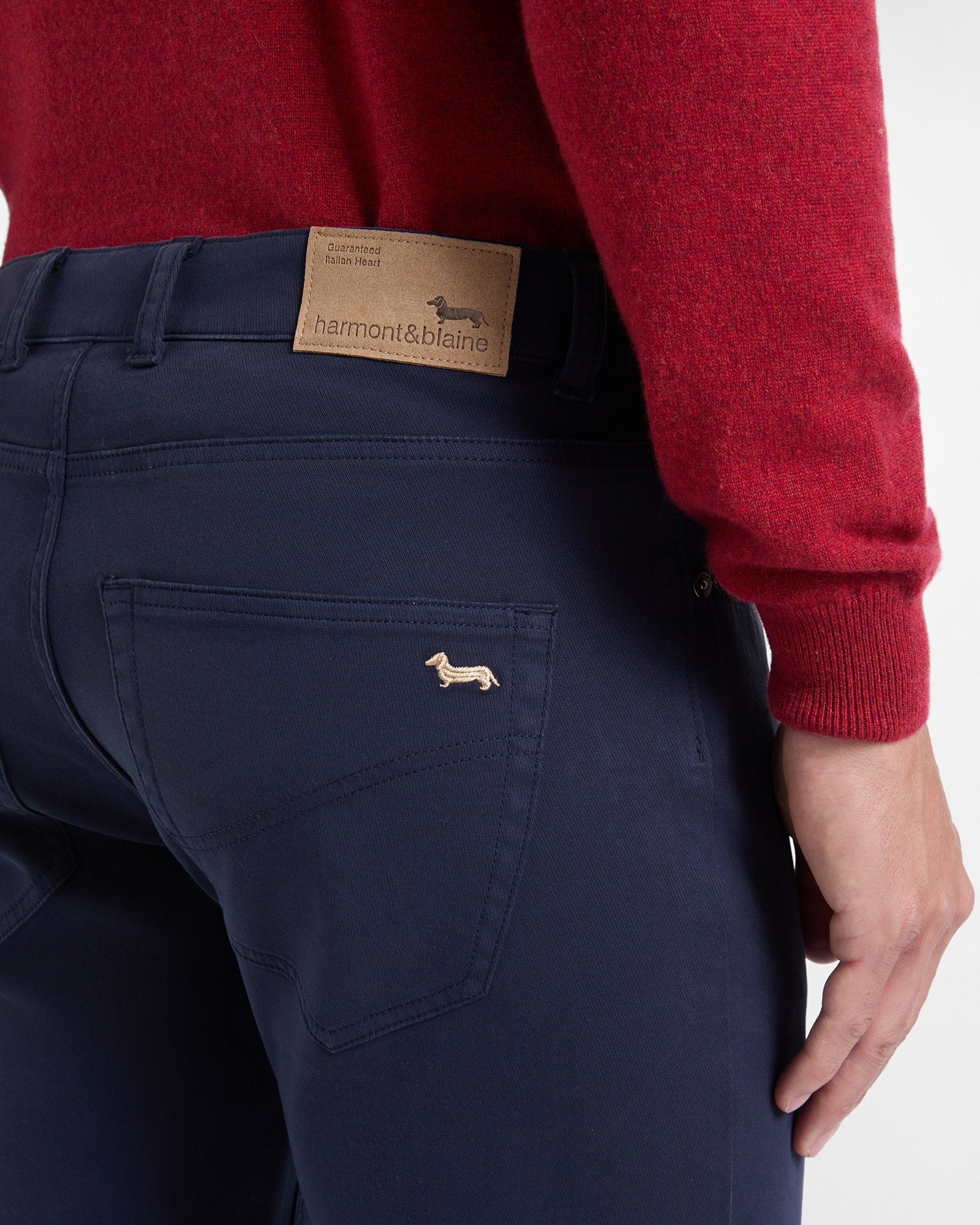 Men&rsquo;s narrow-fit stretch cotton 5-pocket trousers, NAVY BLUE, large